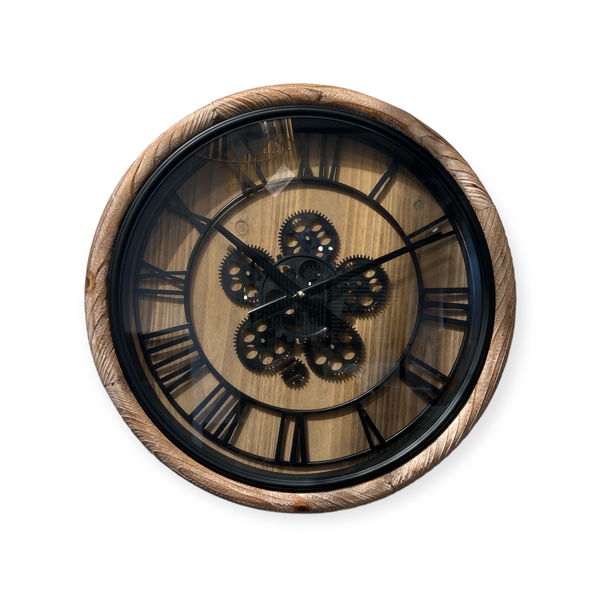 שעון עץ מנגנון ומספרים שחורים עם זכוכית דגם איקו שעון עץ מנגנון ומספרים שחורים עם זכוכית דגם איקו