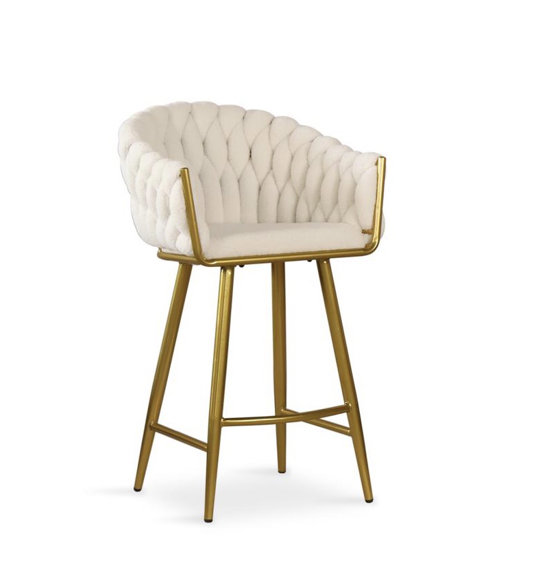 כיסא בר בוקלה שמנת רגל זהב כיסא בר בוקלה שמנת רגל זהב