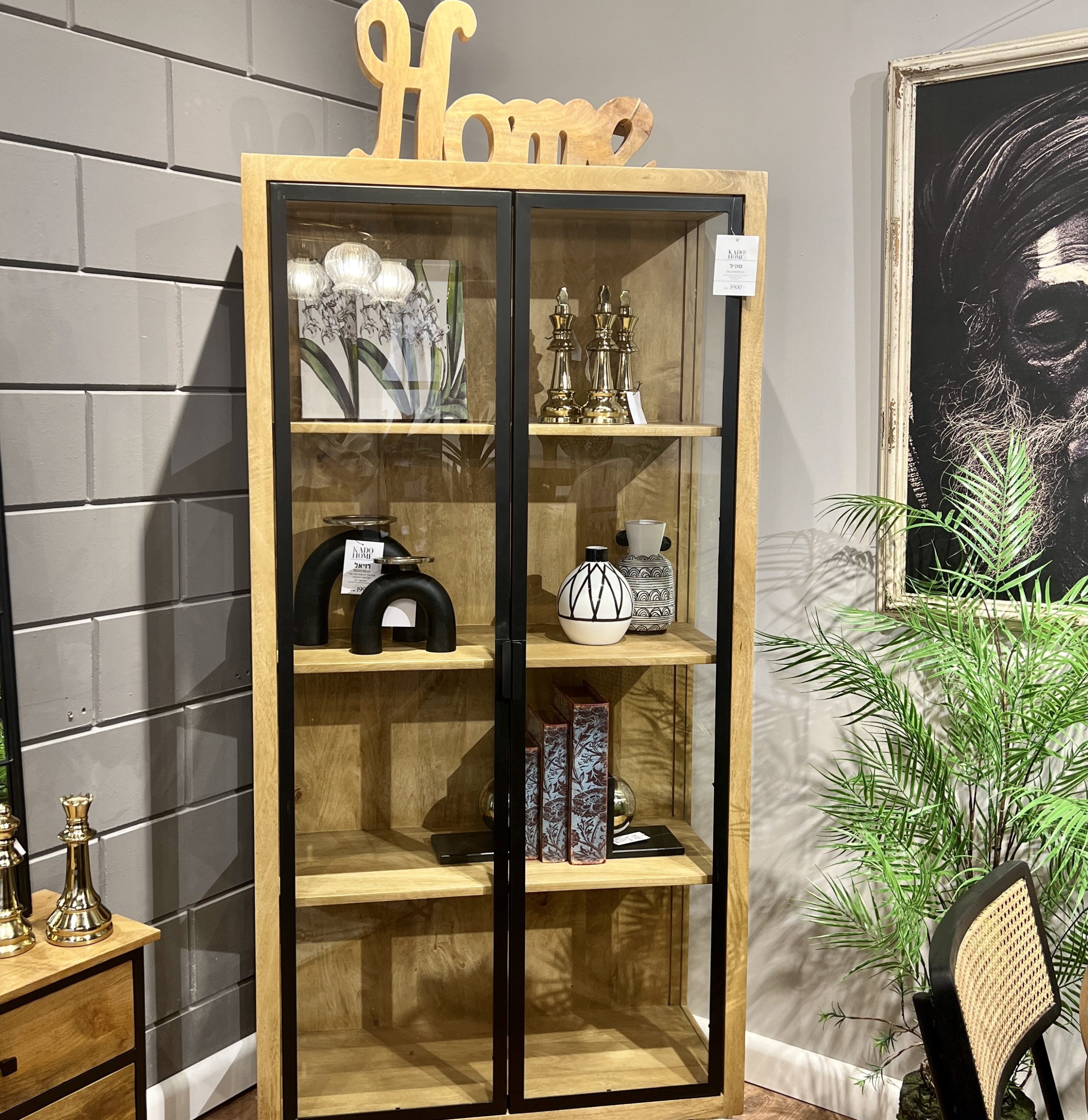 ויטרינה עץ 2 דלתות זכוכית מסגרת שחורה דגם סוניל ויטרינה עץ 2 דלתות זכוכית מסגרת שחורה דגם סוניל