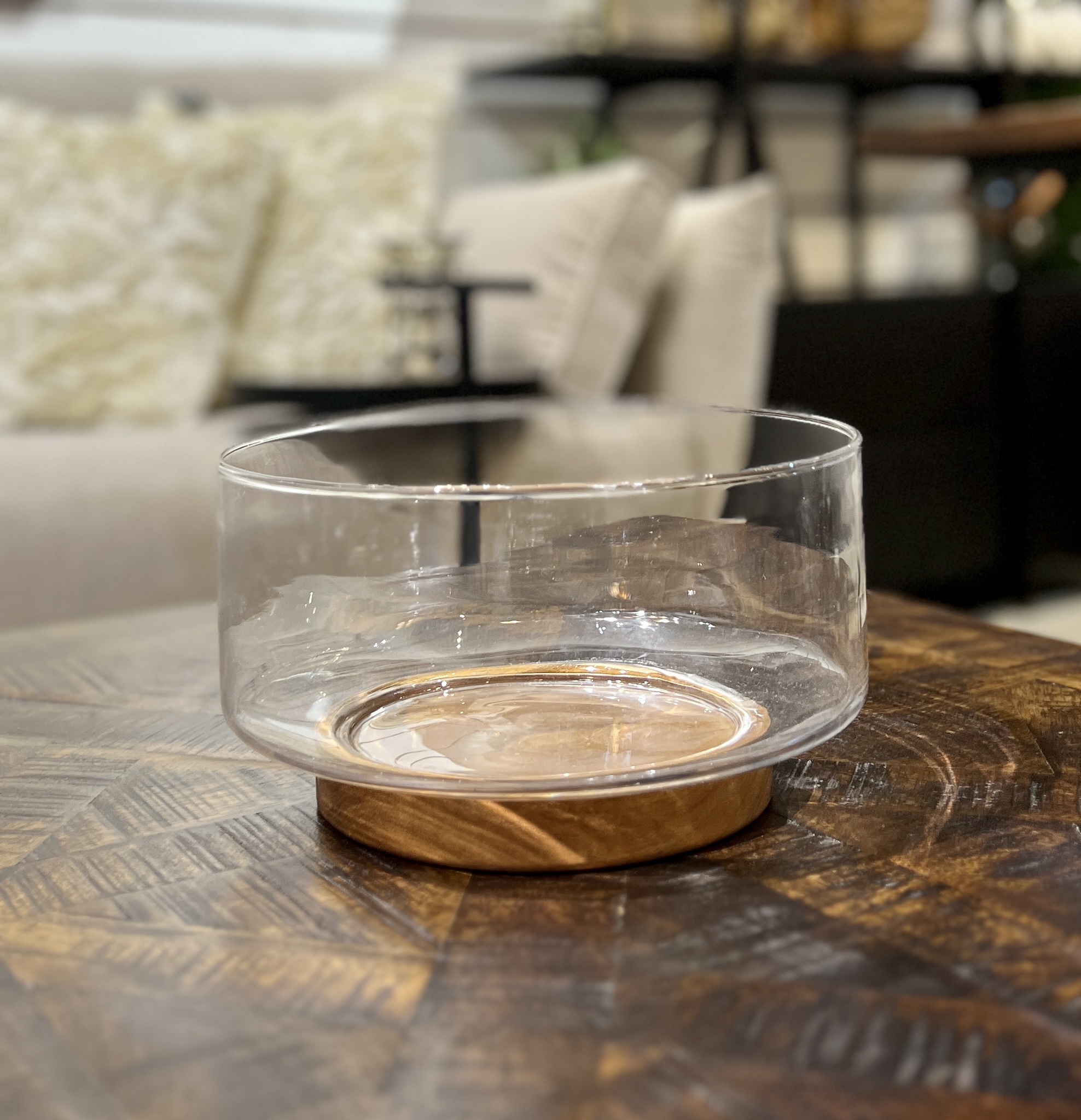 קערה זכוכית בסיס עץ גדולה עמוקה דגם אליס קערה זכוכית בסיס עץ גדולה עמוקה דגם אליס