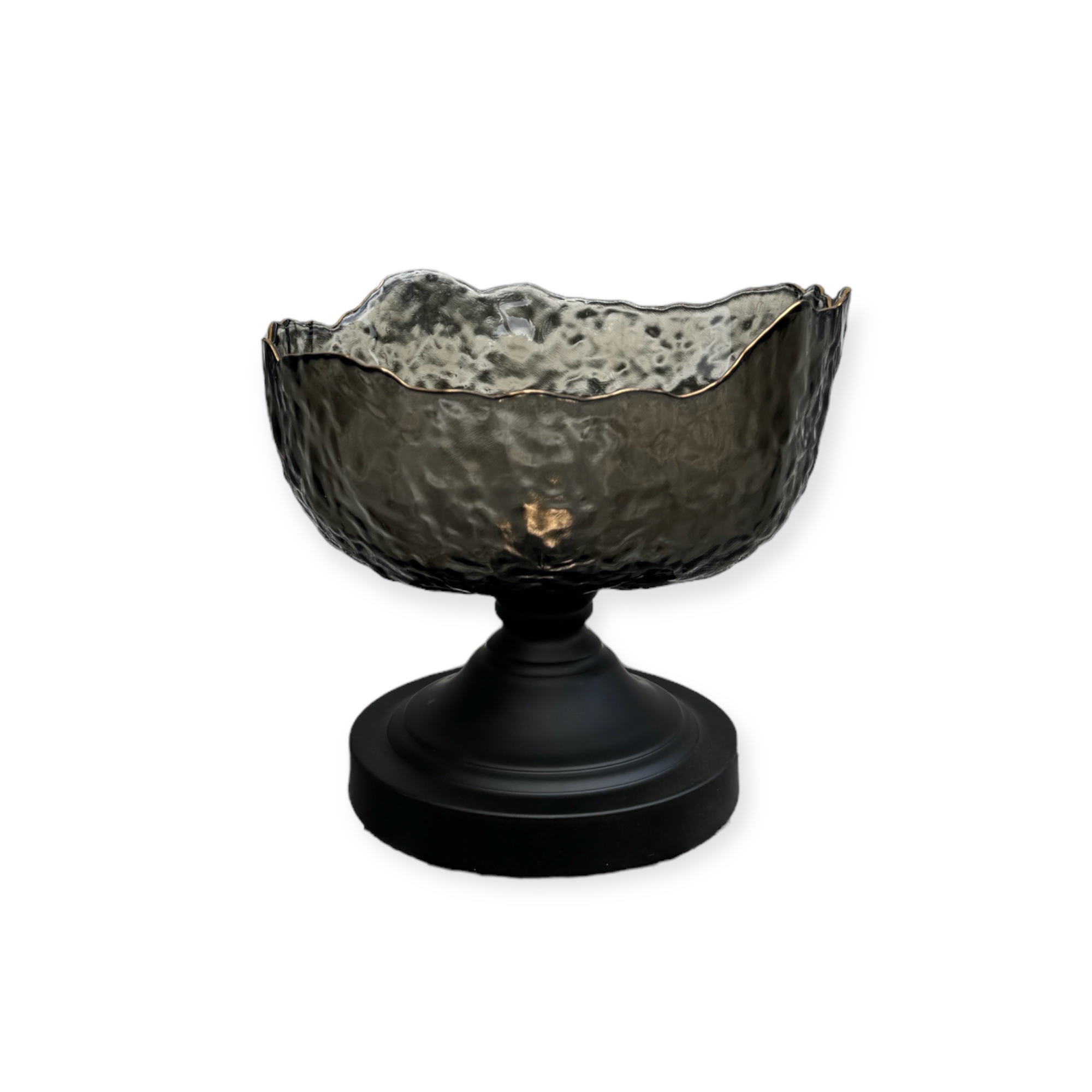 קערה זכוכית רקוע אפור פס זהב גדול עם רגל שחורה דגם אליס קערה זכוכית רקוע אפור פס זהב גדול עם רגל שחורה דגם אליס