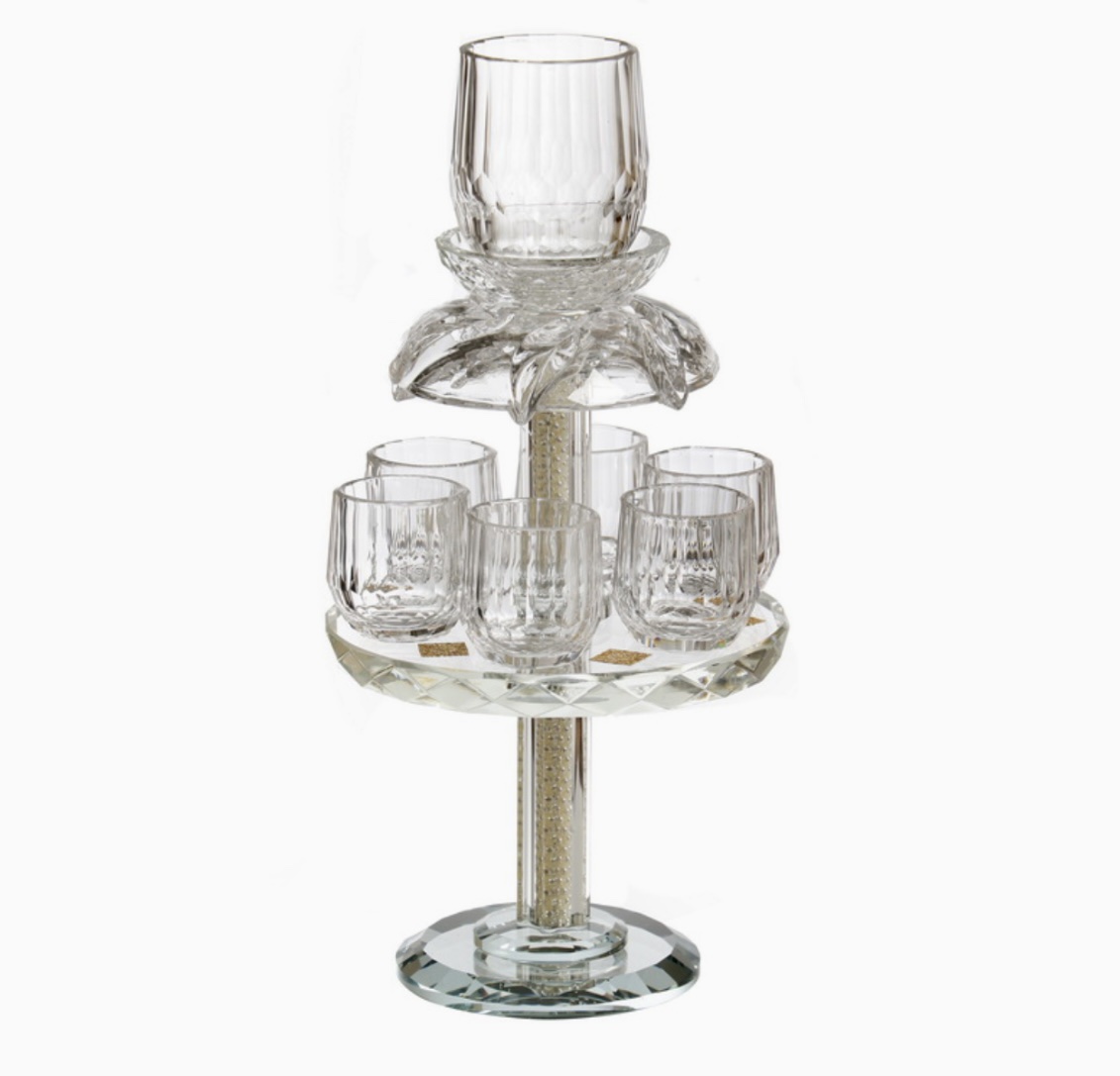 מחלק יין קריסטל 6 כוסות פנינים זהב מחלק יין קריסטל 6 כוסות פנינים זהב