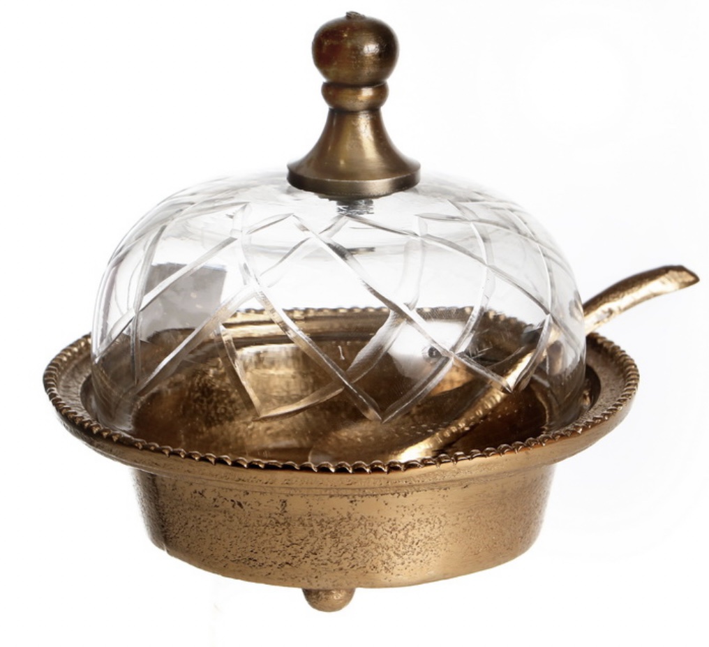 דיבשית סוכרון עם כפית זהב פעמון זכוכית דיבשית סוכרון עם כפית זהב פעמון זכוכית