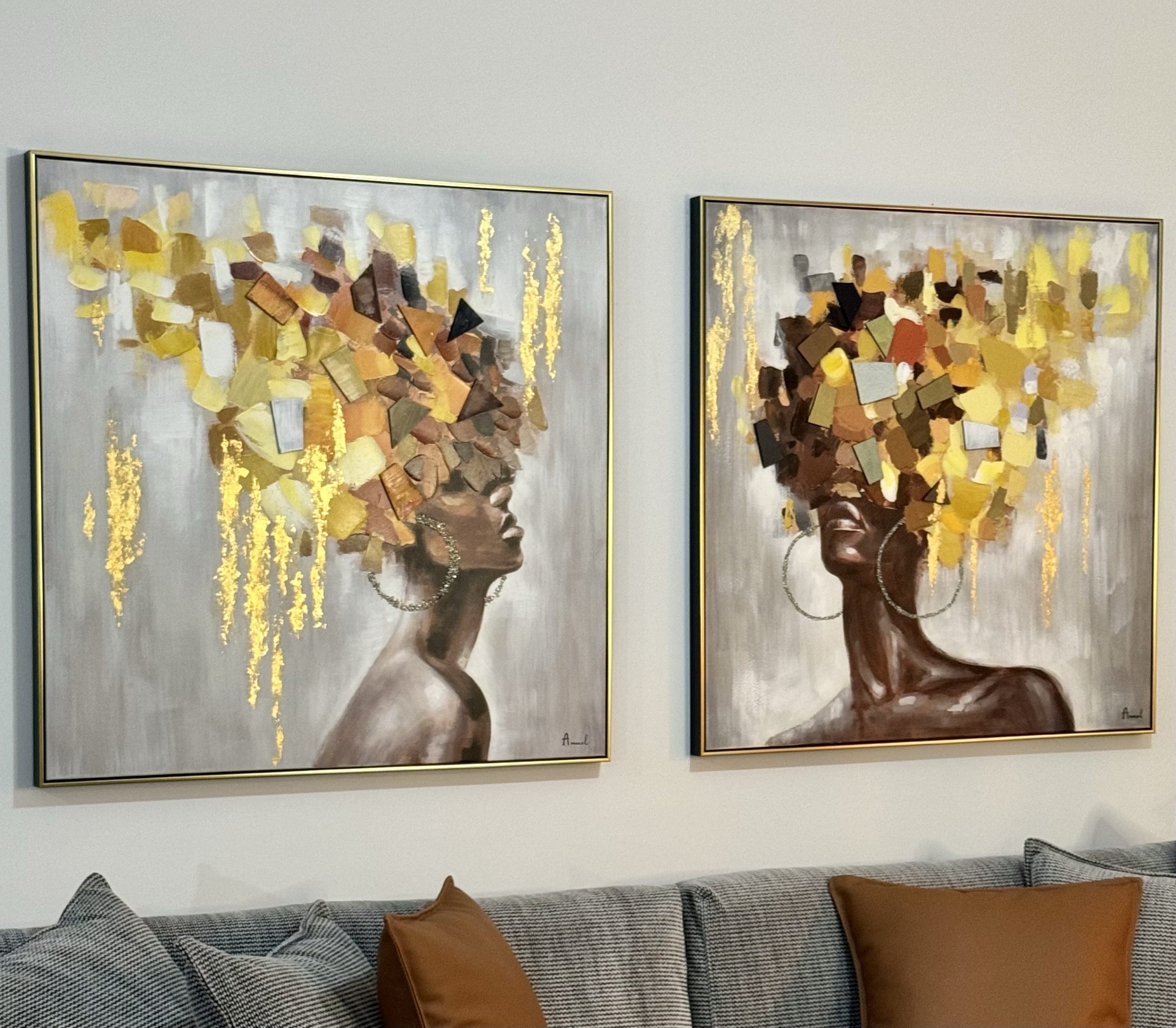 תמונת שמן בשילוב הדפסה ראש אישה גווני כתום עם מסגרת תמונת שמן בשילוב הדפסה ראש אישה גווני כתום עם מסגרת