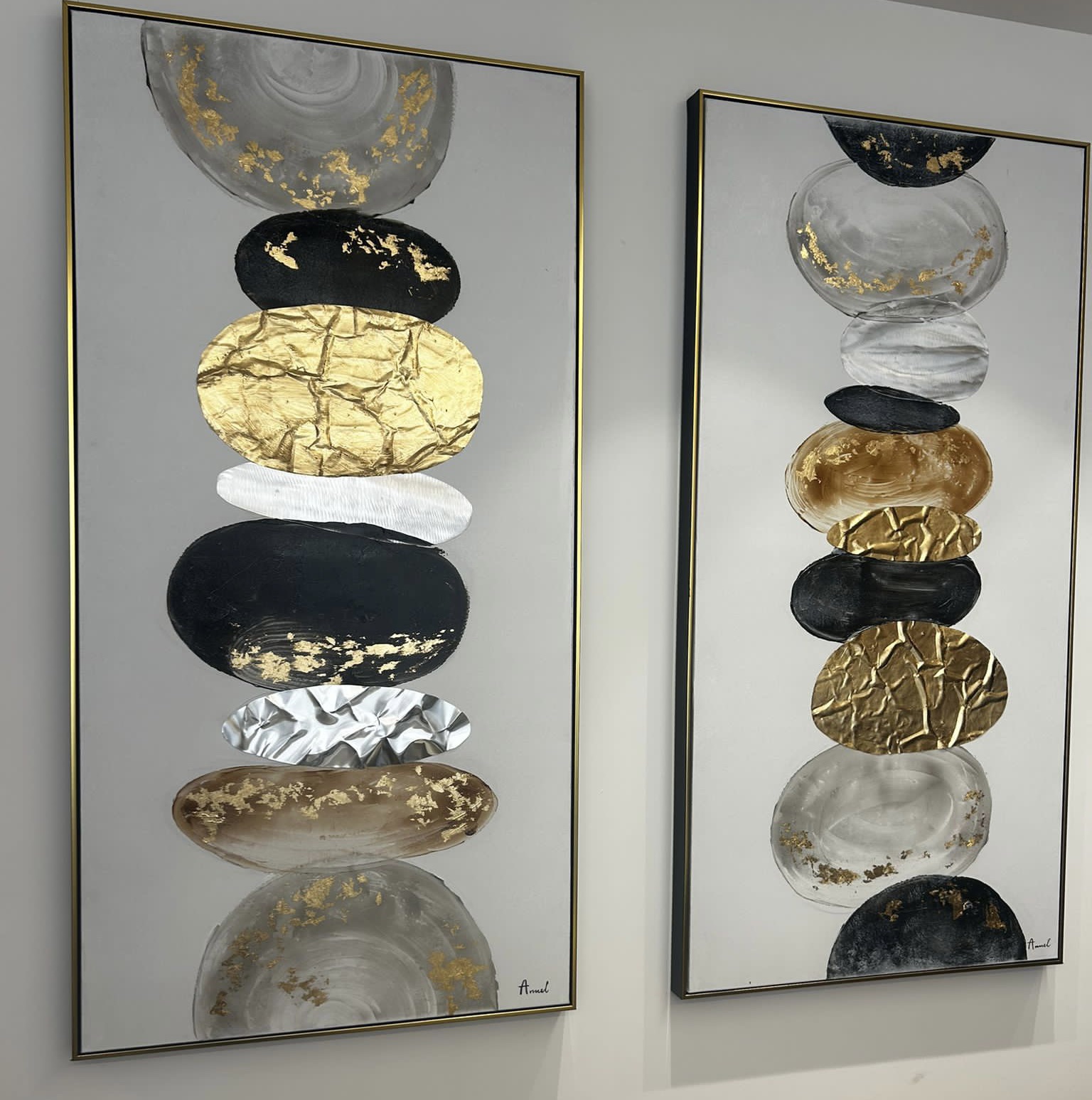 תמונת אנאל עבודת יד צבעים לבן שחור זהב+ מסגרת