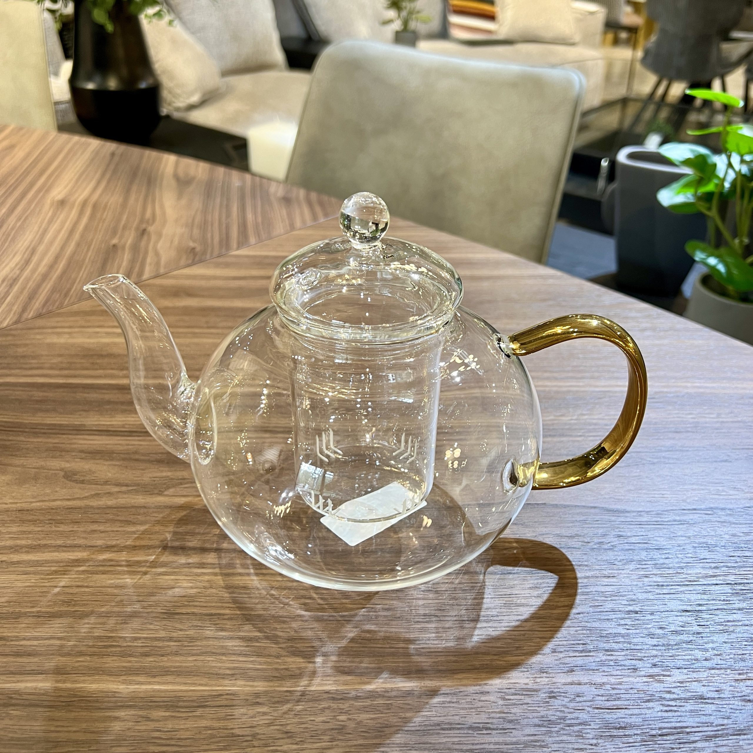 קנקן 1.5 ליטר מכסה ומסנן זכוכית ידית זהב קנקן 1.5 ליטר מכסה ומסנן זכוכית ידית זהב