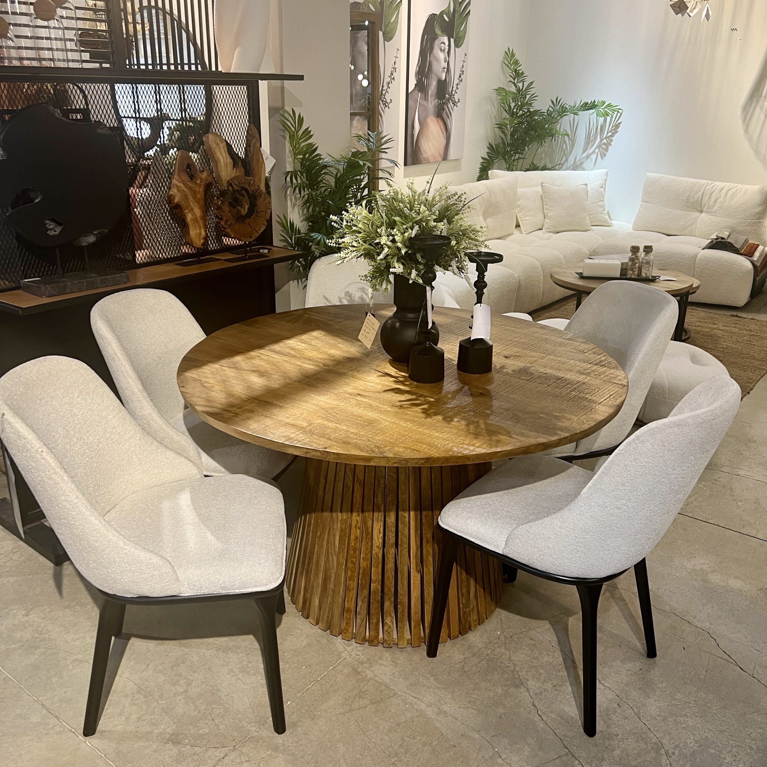 שולחן אוכל עגול עץ רגל סטריפ דגם סוניל