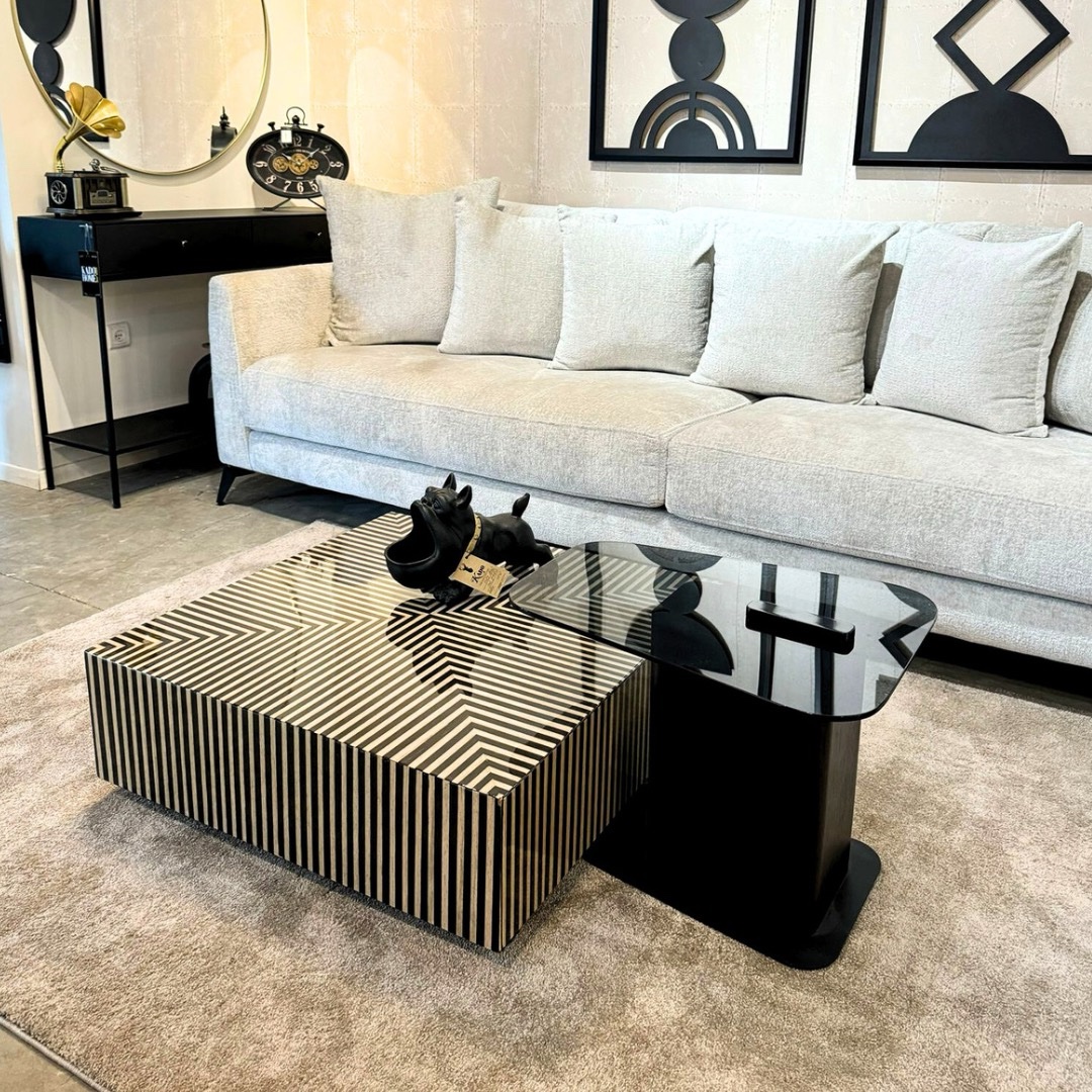 סט שולחנות סלון זברה מרובע נשכן מלבן דגם קימי סט שולחנות סלון זברה מרובע נשכן מלבן דגם קימי