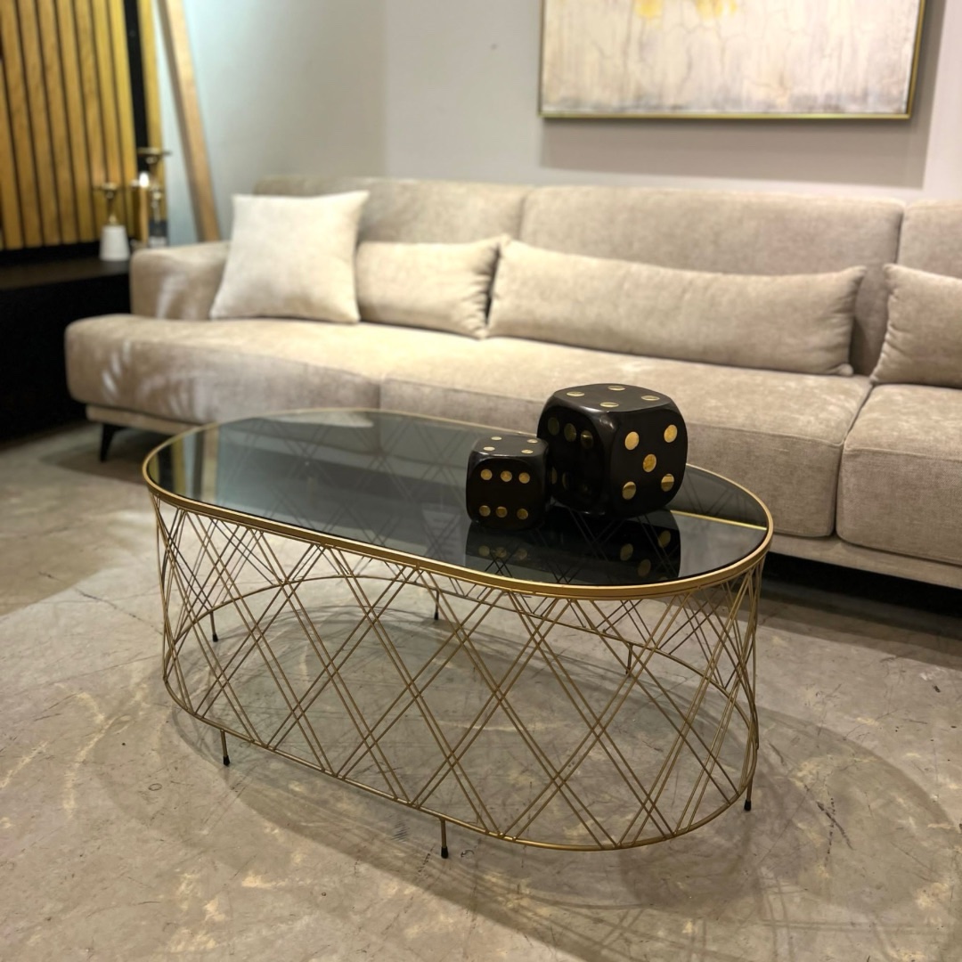 שולחן סלון רשת איקסים זהב זכוכית כהה שולחן סלון רשת איקסים זהב זכוכית כהה