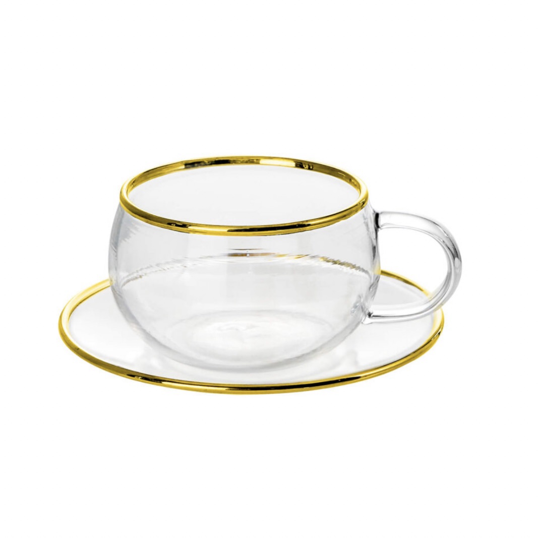 סט 6 כוסות אספרסו ותחתיות זכוכית פס זהב סט 6 כוסות אספרסו ותחתיות זכוכית פס זהב