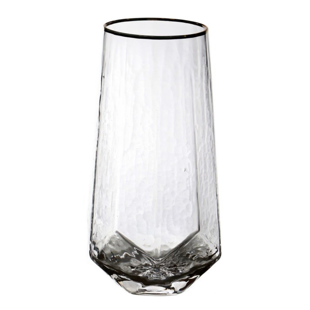 סט 6 כוסות זכוכית שקופה צורת יהלום ופס זהב סט 6 כוסות זכוכית שקופה צורת יהלום ופס זהב