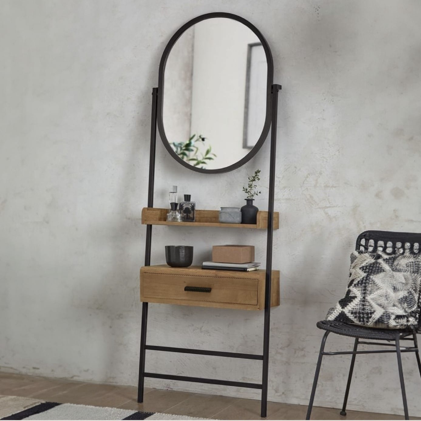 מעמד לכניסה עם מגירה ומראה דגם שחם מעמד לכניסה עם מגירה ומראה דגם שחם