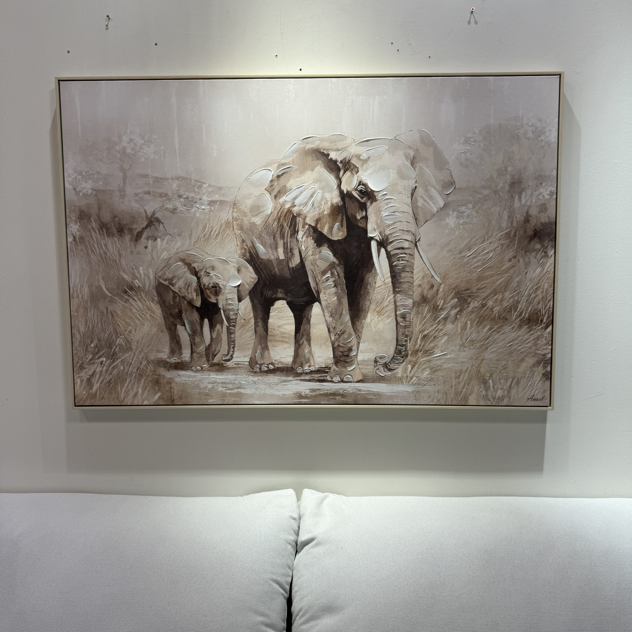 תמונת פילים שמן בשילוב הדפסה אנאל עם מסגרת תמונת פילים שמן בשילוב הדפסה אנאל עם מסגרת