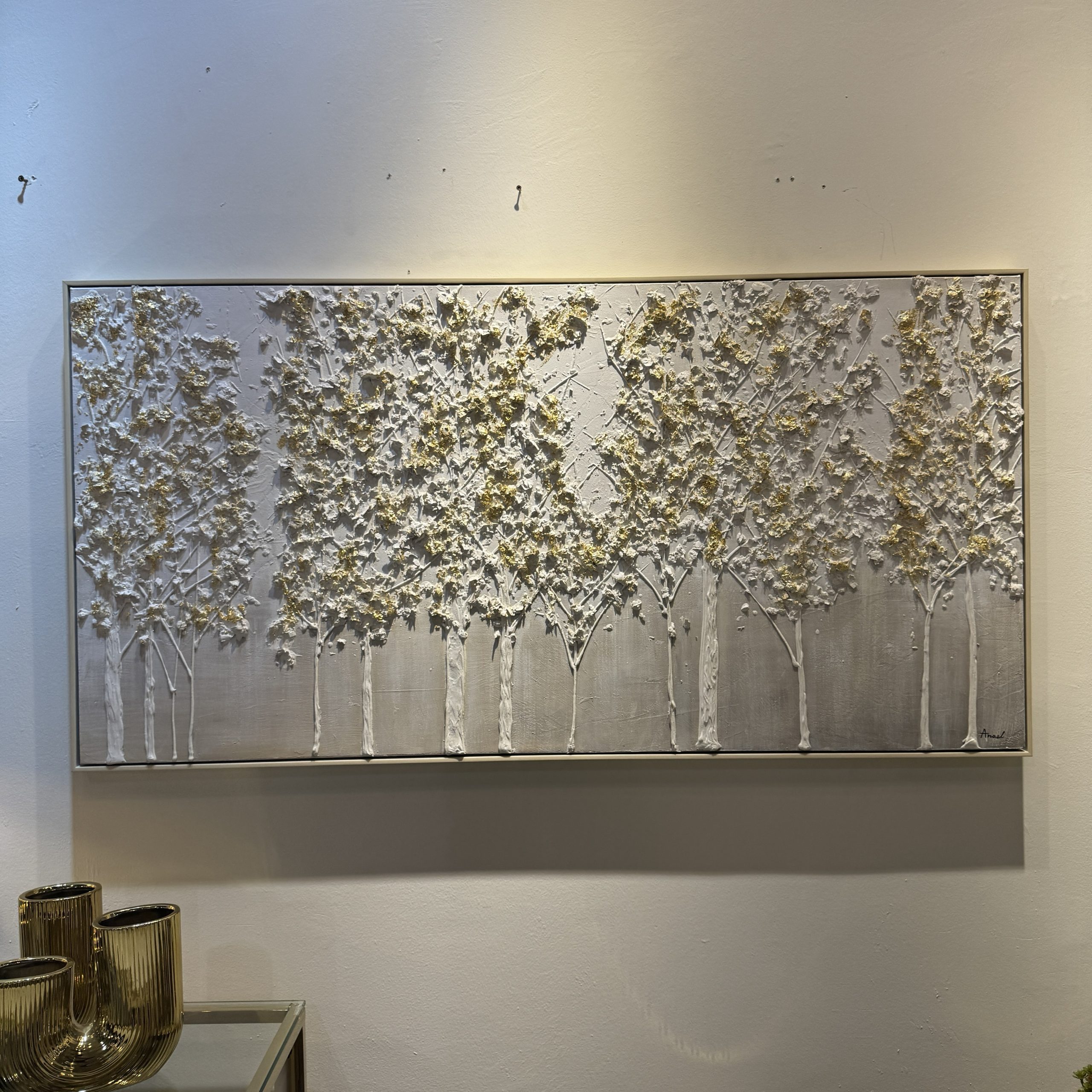 תמונת שמן אנאל עץ זהב בשילוב הדפסה עם מסגרת תמונת שמן אנאל עץ זהב בשילוב הדפסה עם מסגרת