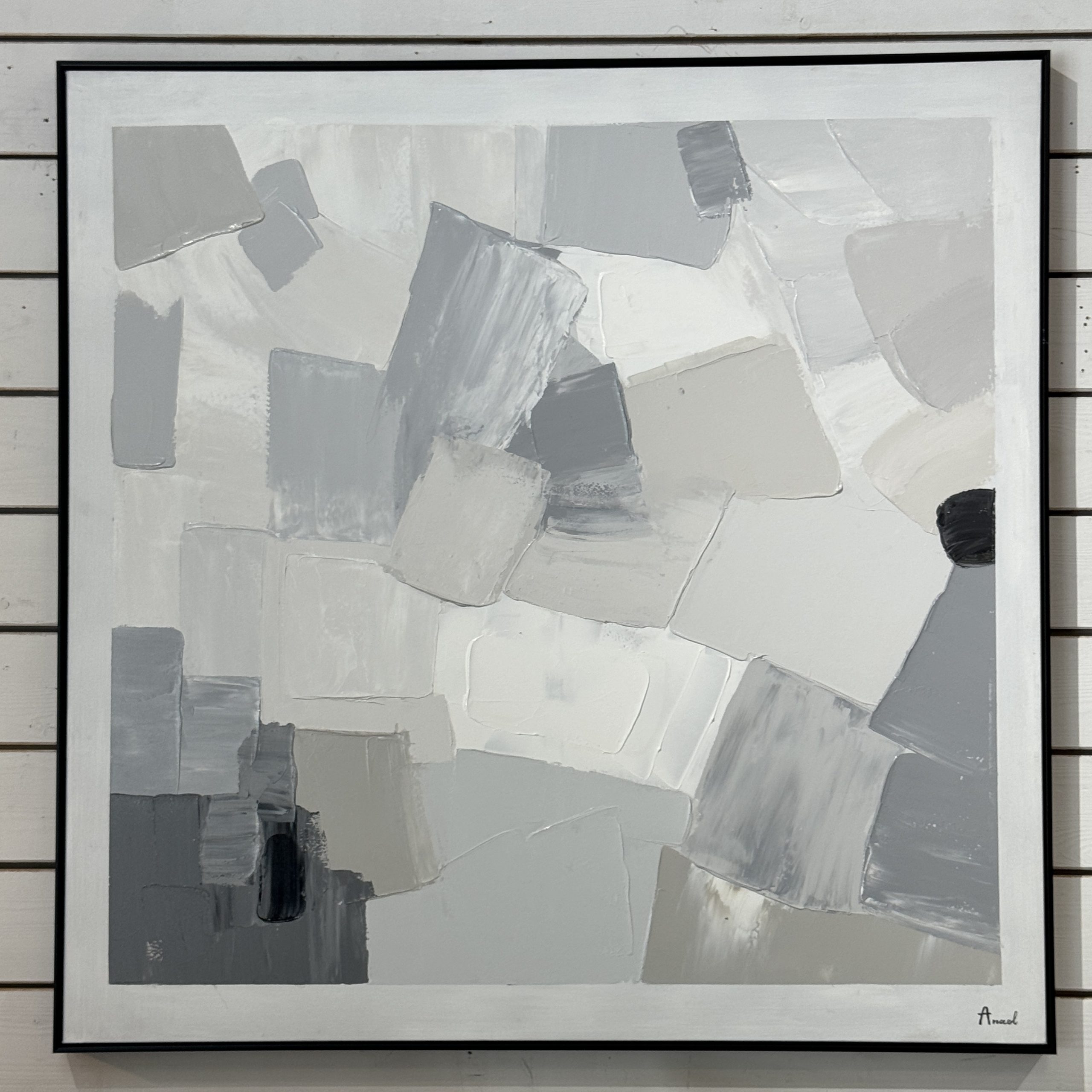 תמונה שמן אנאל עבודת יד אפורים מסגרת שחורה תמונה שמן אנאל עבודת יד אפורים מסגרת שחורה