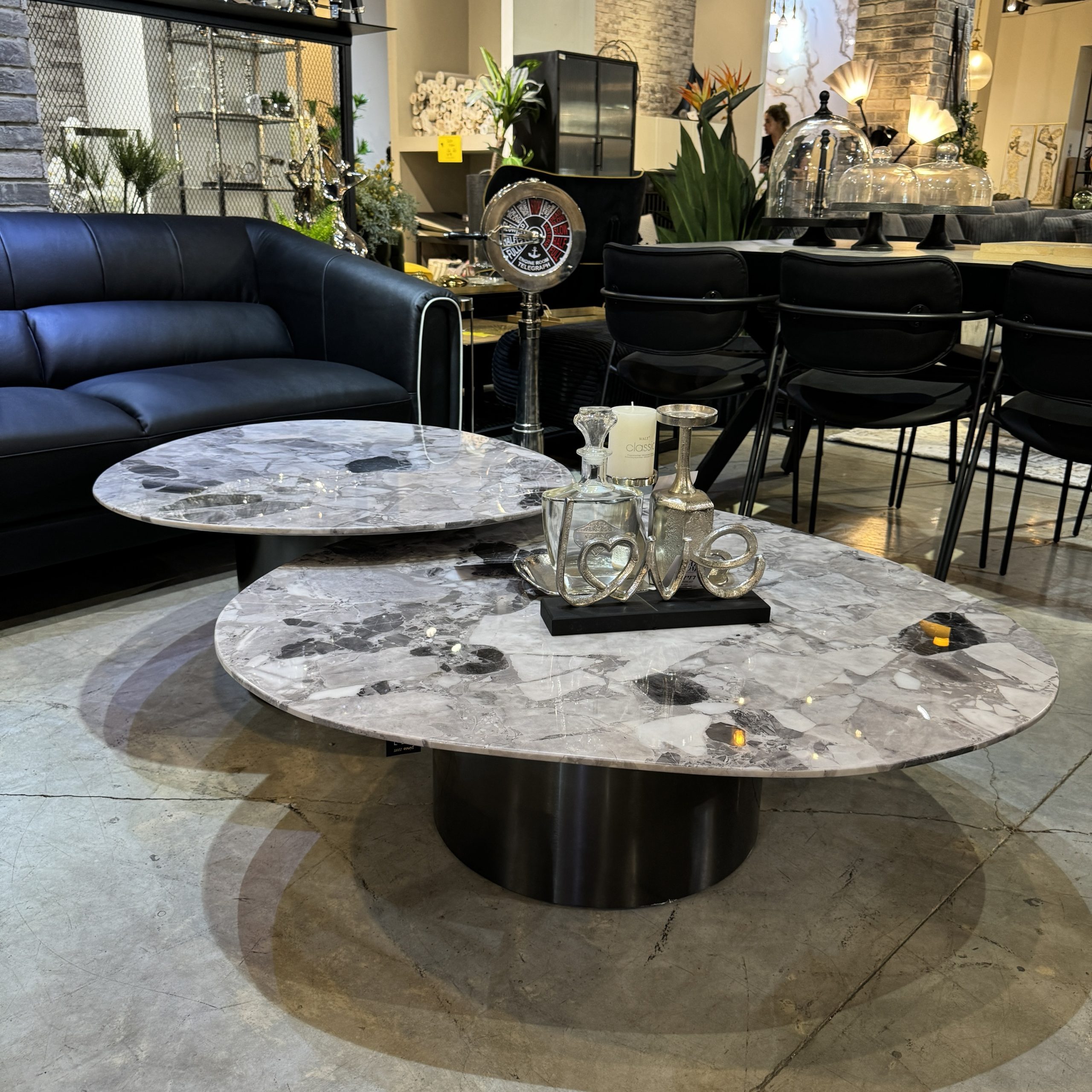 זוג שולחנות סלון עגולים ביג גריי מרבל קימי