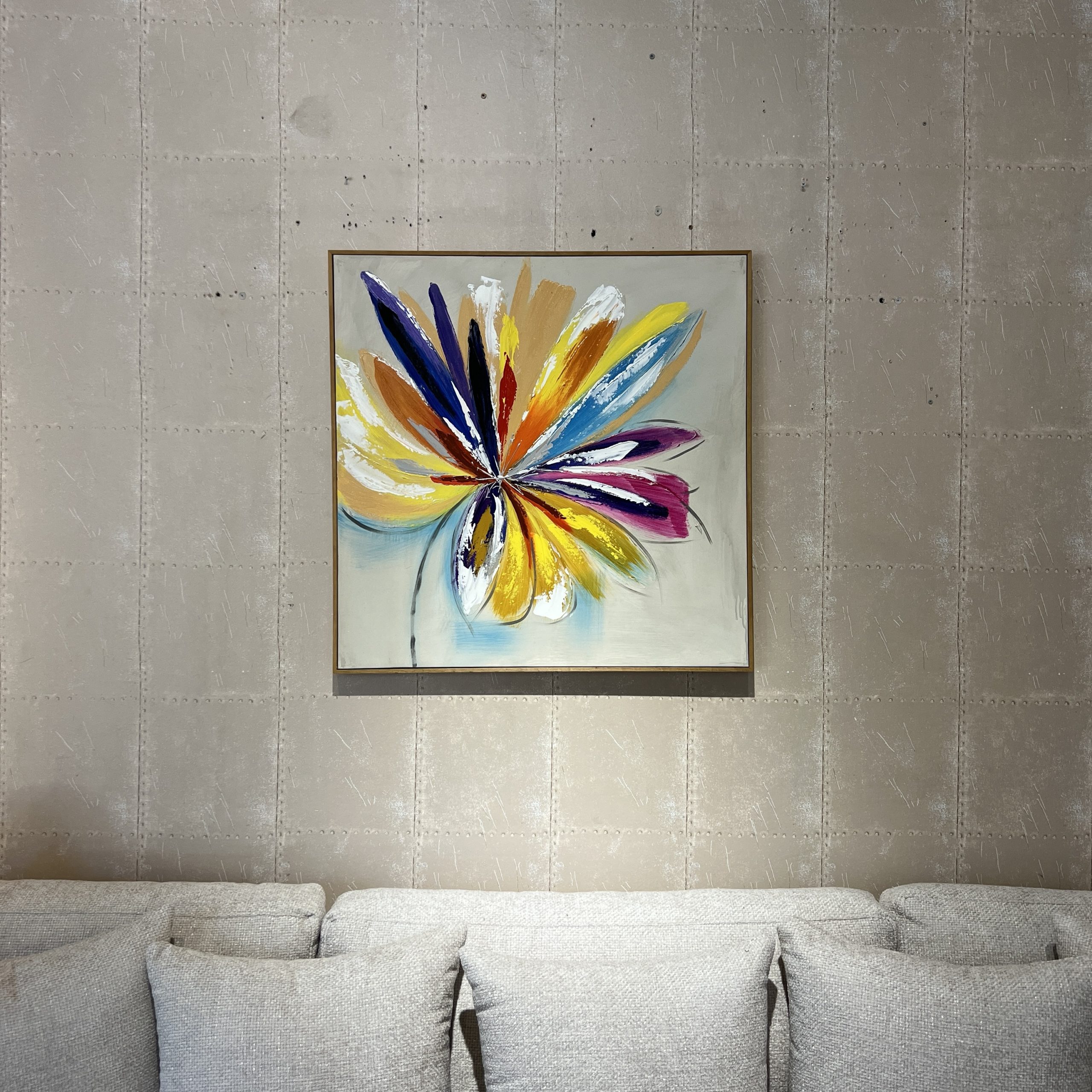 תמונה עבודת יד פרח צבעוני כחול ורוד מסגרת עץ דגם איקו תמונה עבודת יד פרח צבעוני כחול ורוד מסגרת עץ דגם איקו