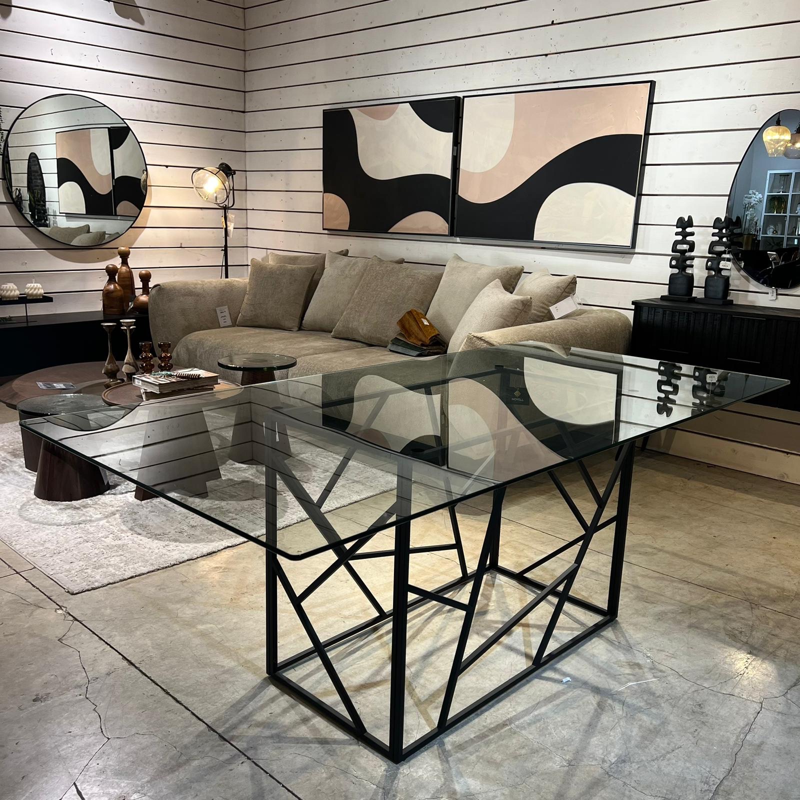 שולחן פינת אוכל זכוכית מלבני רגלי נירוסטה שחור דגם נוקס במבצע! שולחן פינת אוכל זכוכית מלבני רגלי נירוסטה שחור דגם נוקס במבצע!