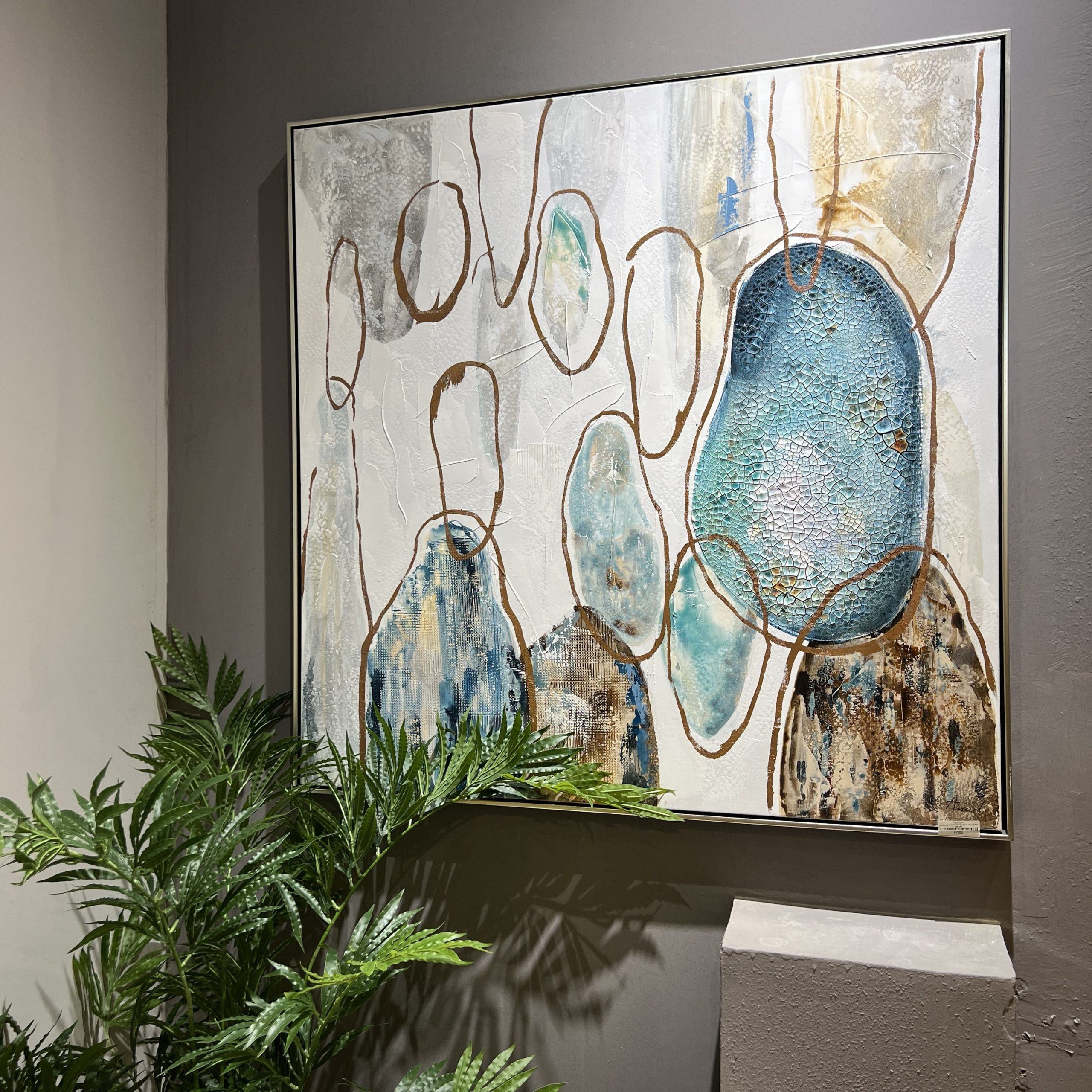 תמונה אנאל שמן עיגולים טורקיז זהב עבודת יד בשילוב מסגרת תמונה אנאל שמן עיגולים טורקיז זהב עבודת יד בשילוב מסגרת