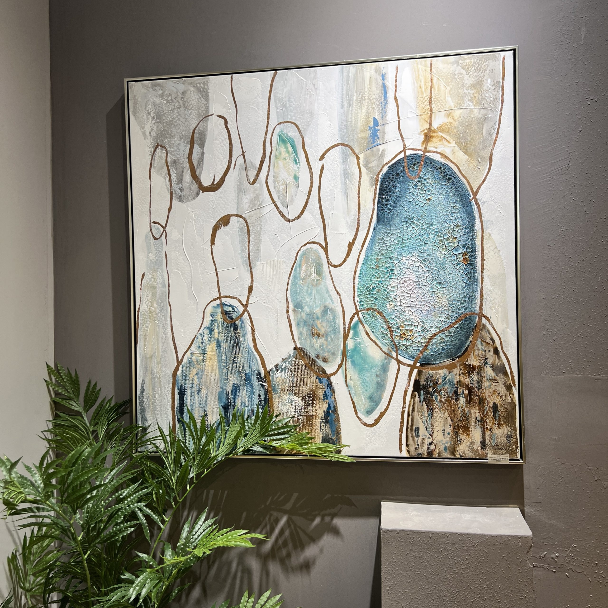 תמונה אנאל שמן עיגולים טורקיז זהב עבודת יד בשילוב מסגרת תמונה אנאל שמן עיגולים טורקיז זהב עבודת יד בשילוב מסגרת