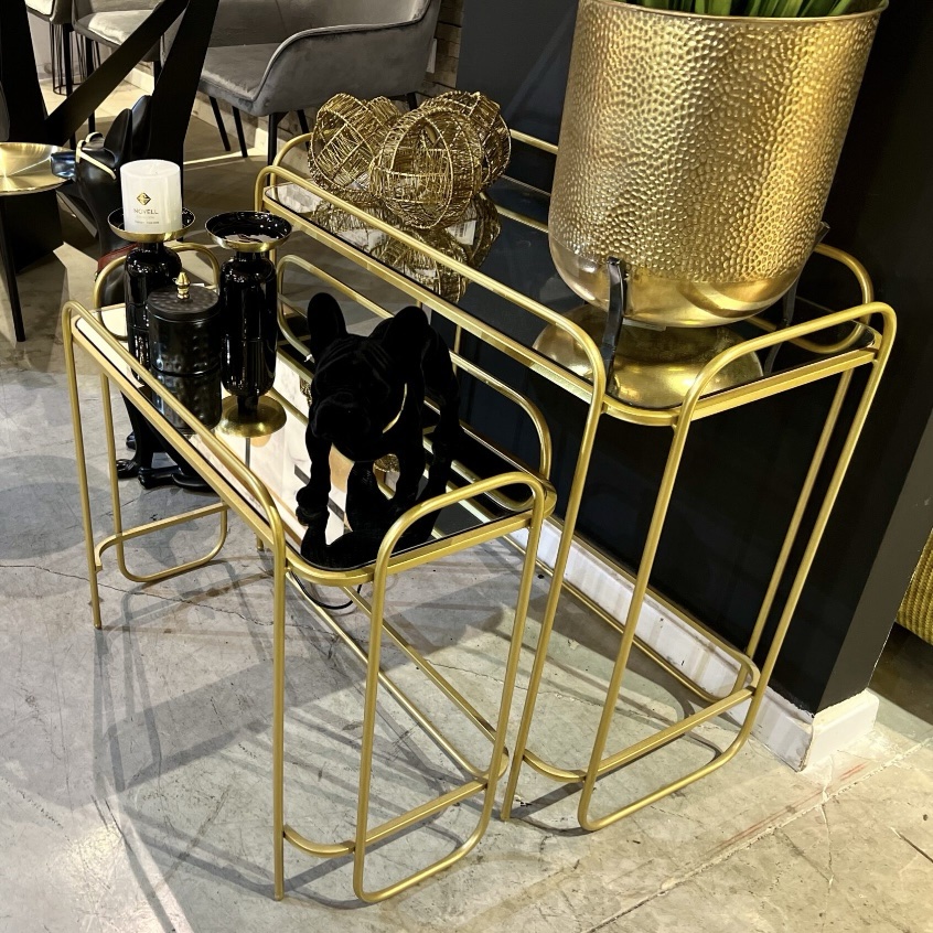 סט שולחנות צד מלבניים זהב סט שולחנות צד מלבניים זהב