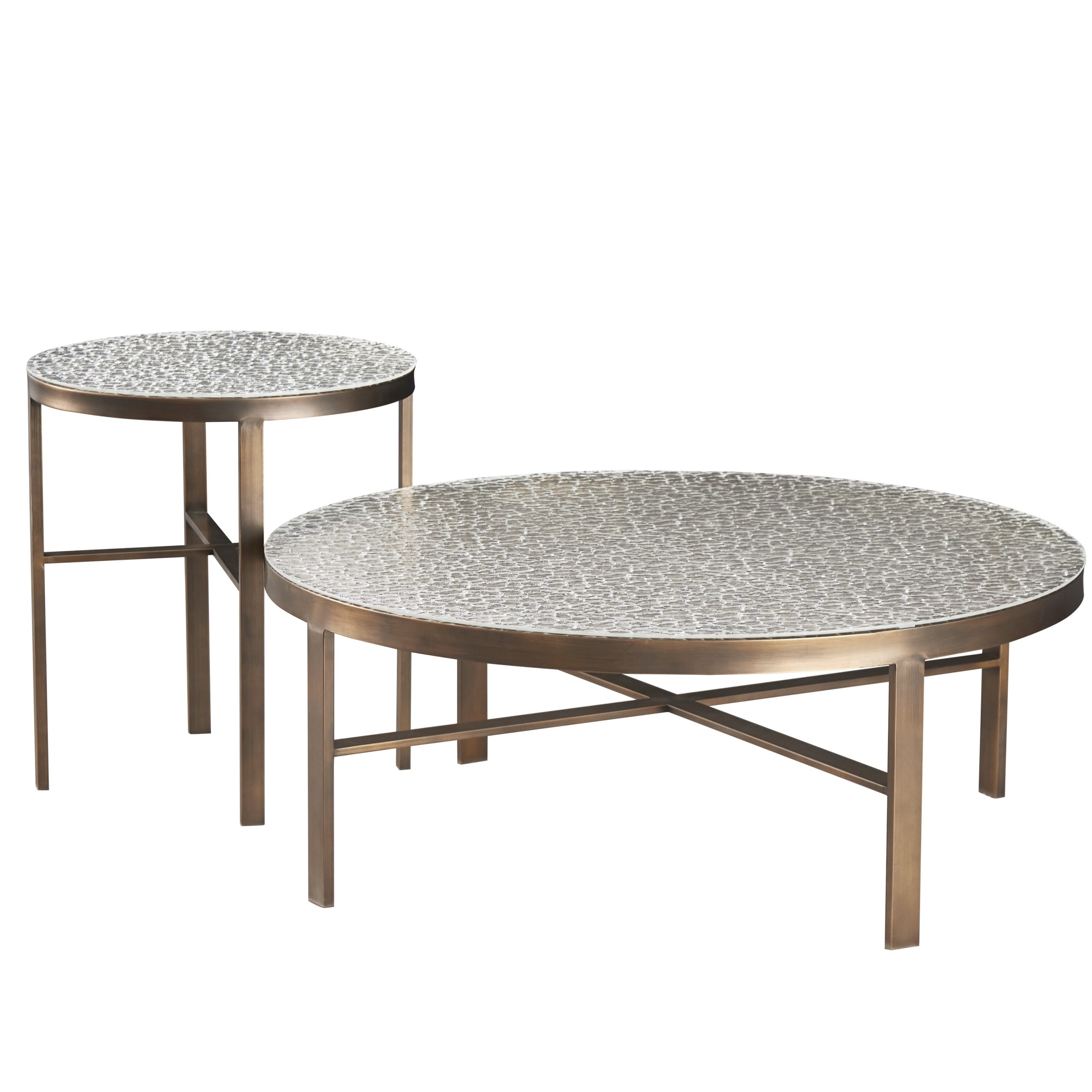 סט שולחנות סלון עגולים זהב זכוכית ריקועים דגם סלינה photo number 6