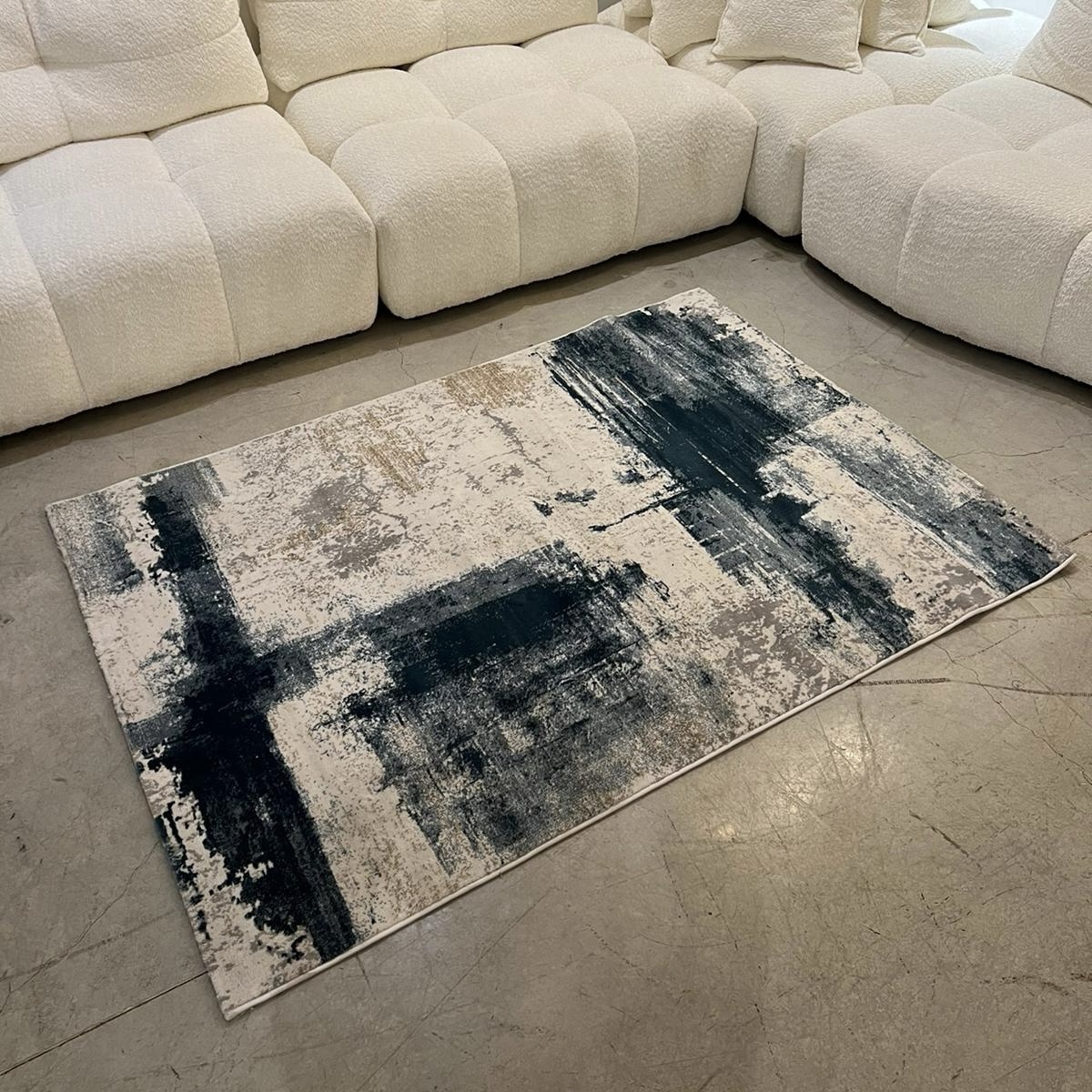 שטיח אבסטרקט בז כחול דגם FACIFIC שטיח אבסטרקט בז כחול דגם FACIFIC