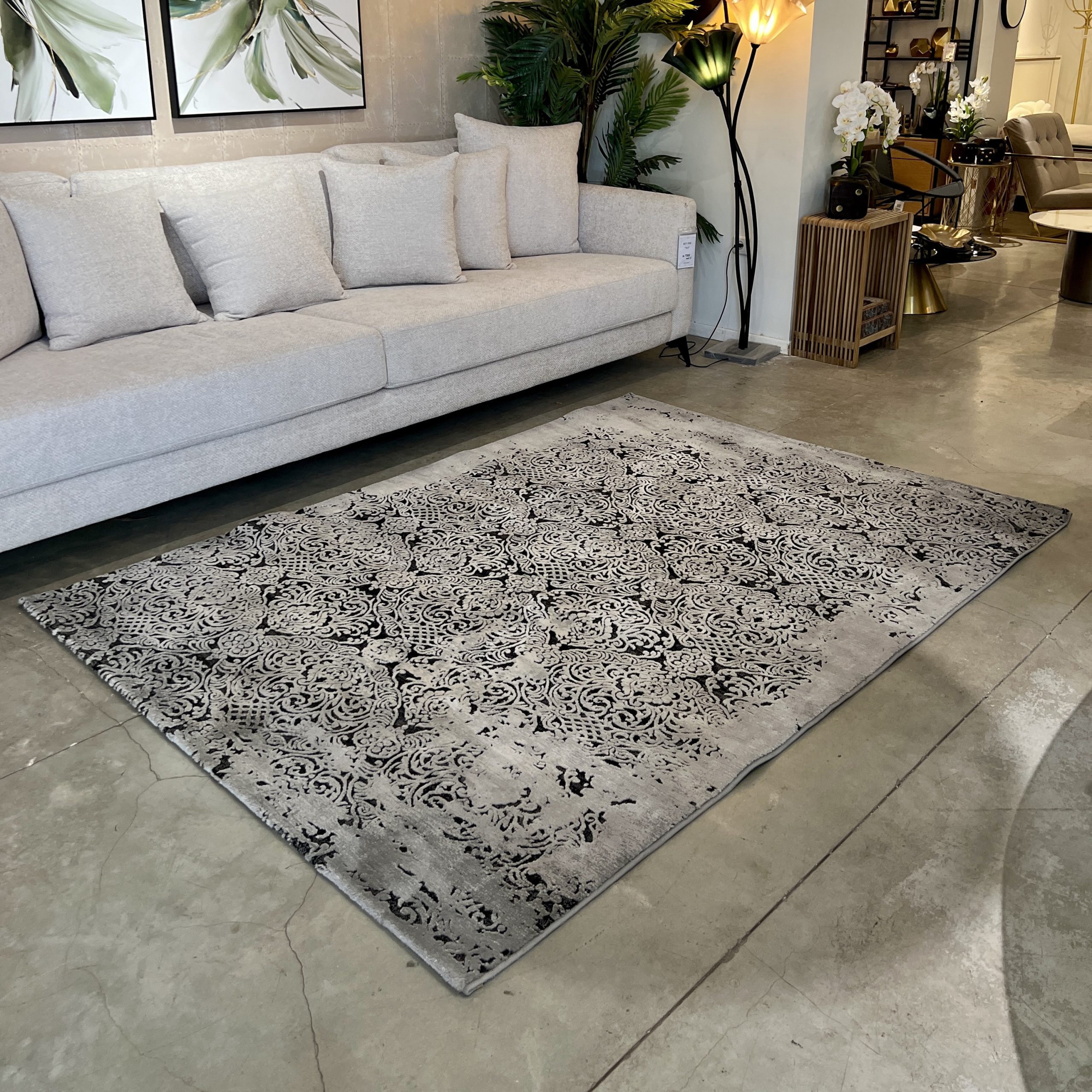 שטיח מרוקאי בסגנון וינטז אפור בהיר ושחור דגם סנסה שטיח מרוקאי בסגנון וינטז אפור בהיר ושחור דגם סנסה