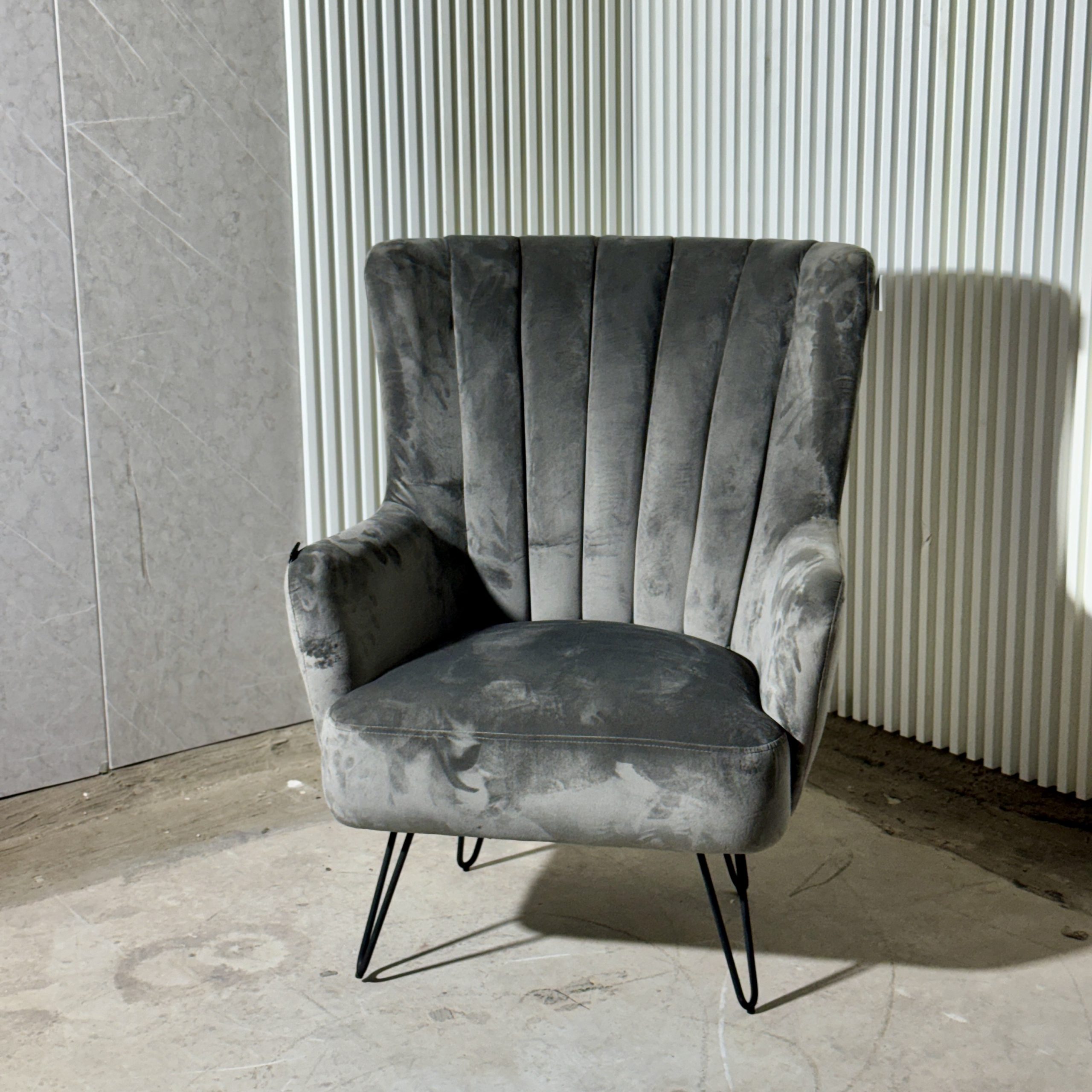 כורסא מניפה בד קטיפה אפור