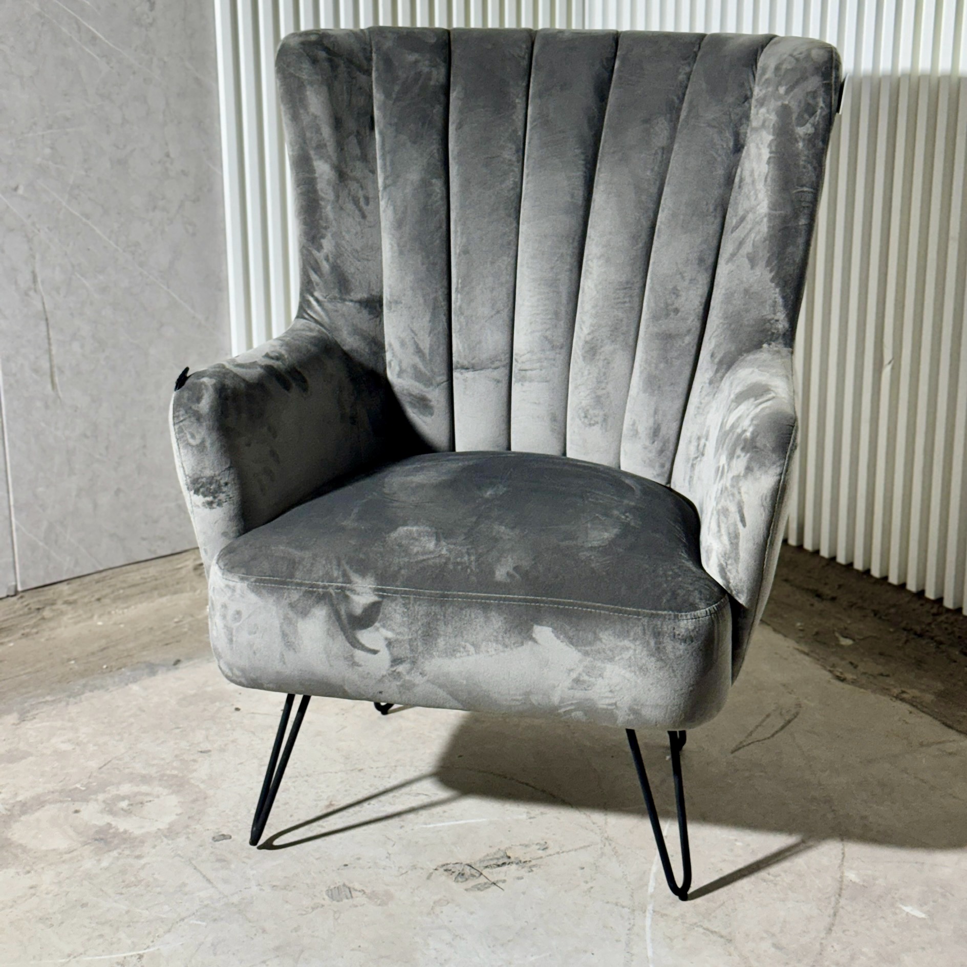 כורסא מניפה בד קטיפה אפור