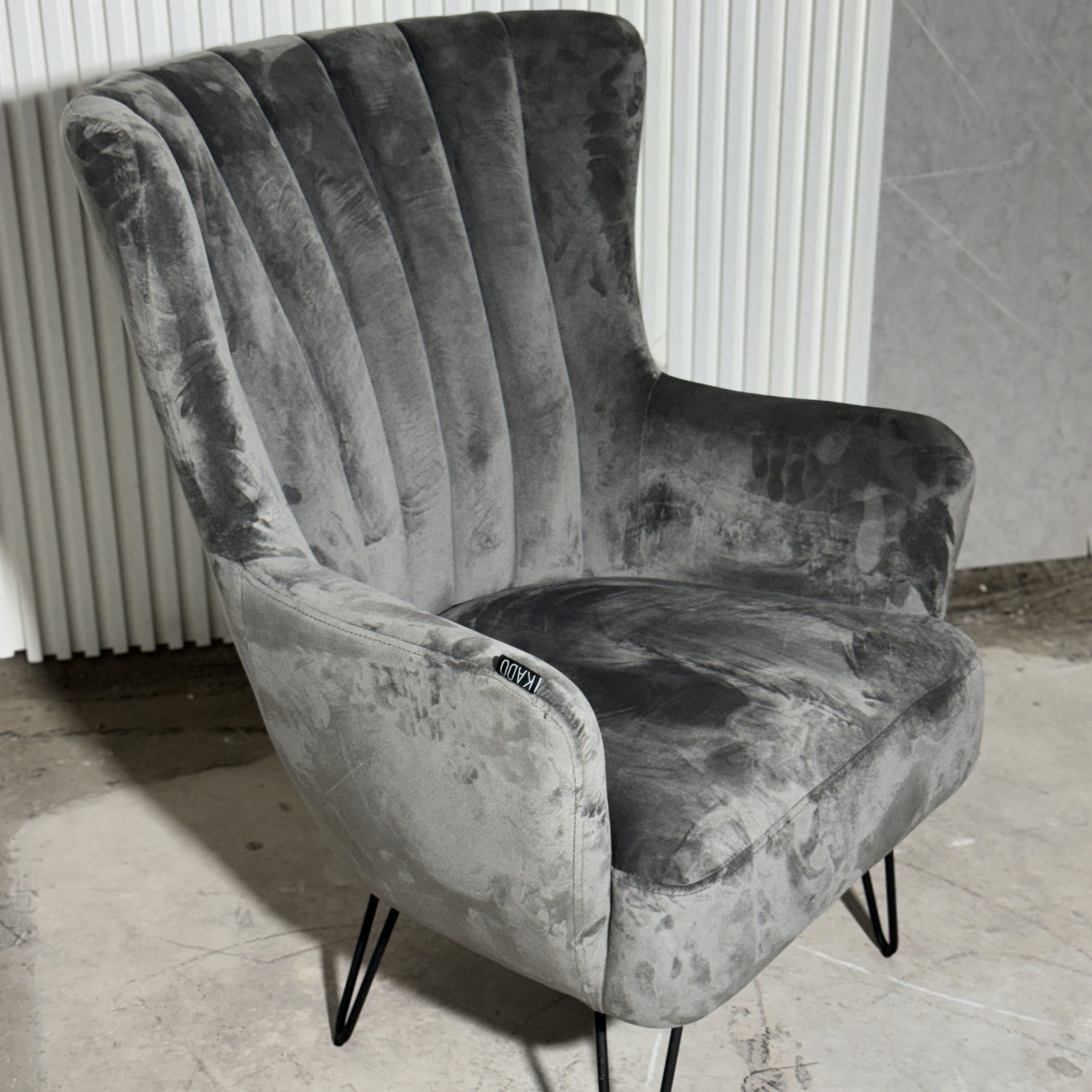 כורסא מניפה בד קטיפה אפור