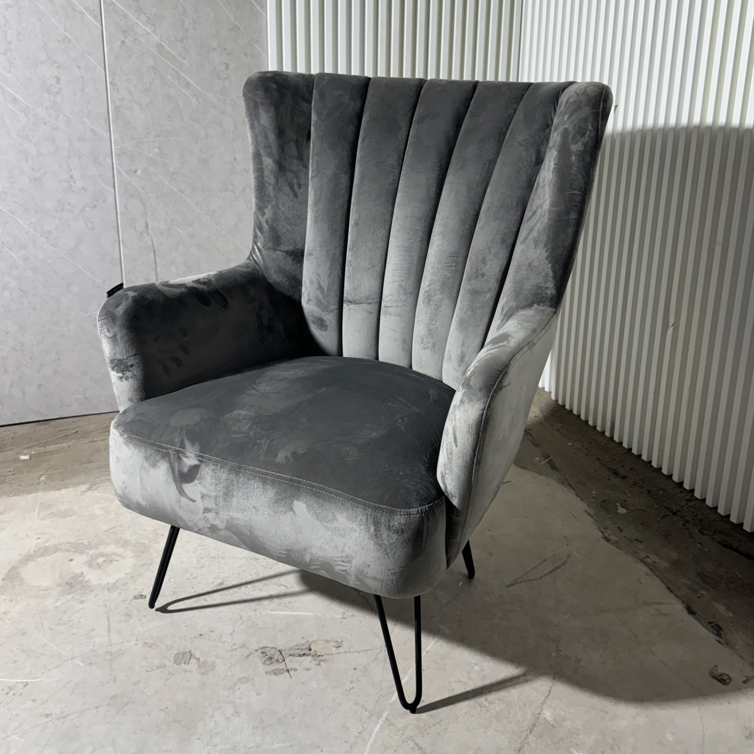 כורסא מניפה בד קטיפה אפור