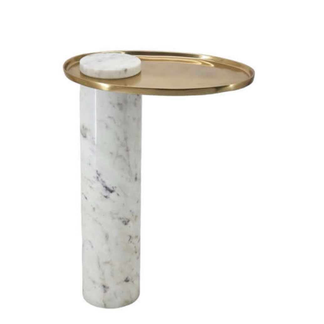 שולחן צד מגש זהב עגול רגל מרבל שיש שולחן צד מגש זהב עגול רגל מרבל שיש