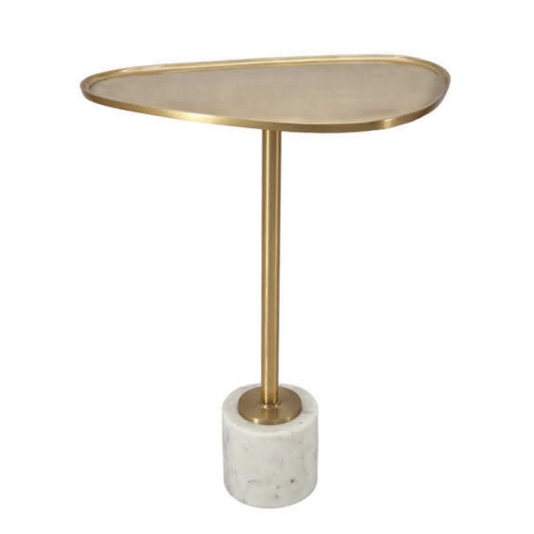 שולחן צד מגש זהב אמורפי בסיס מרבל שיש שולחן צד מגש זהב אמורפי בסיס מרבל שיש