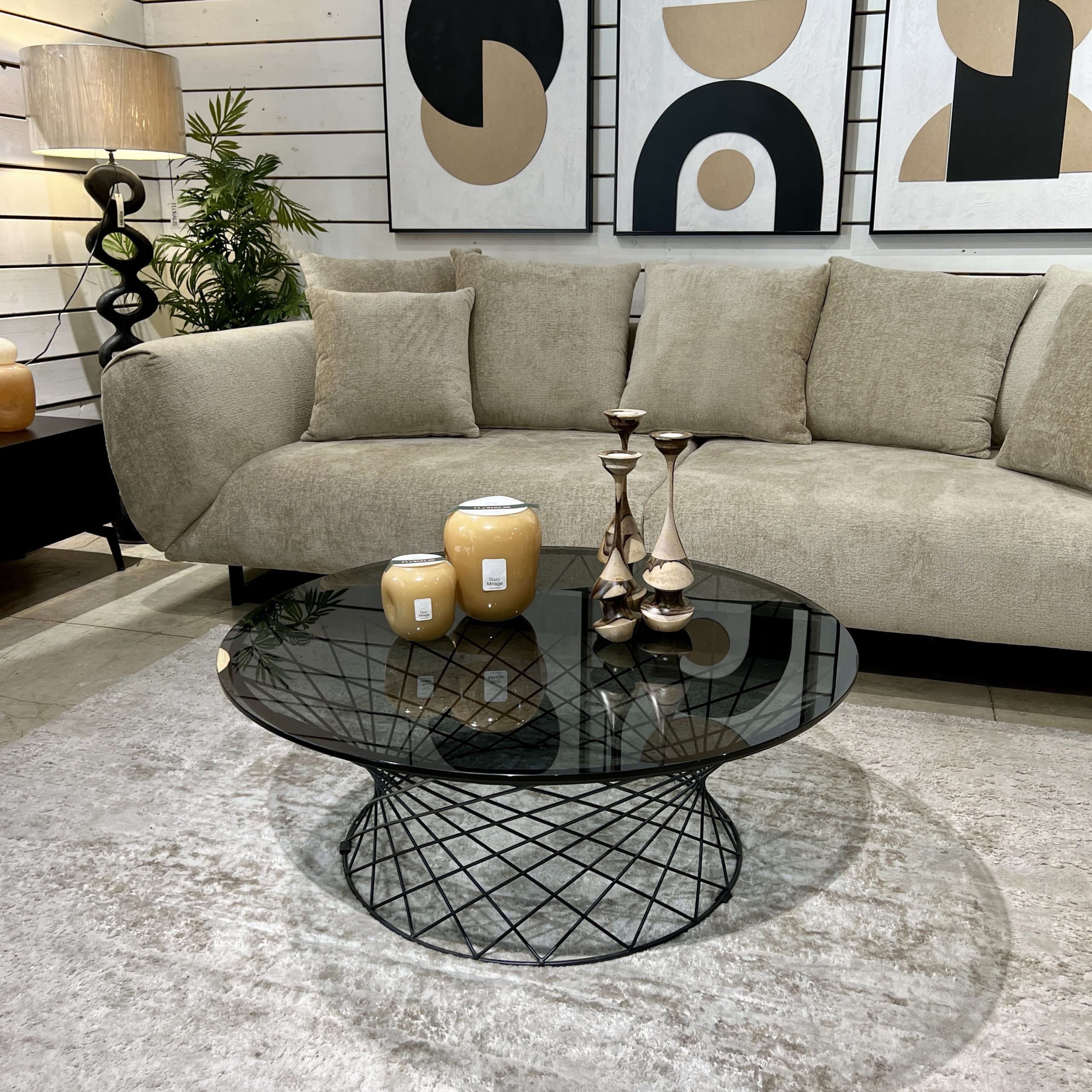שולחן סלון עגול דגם רשת קימי זכוכית כהה שולחן סלון עגול דגם רשת קימי זכוכית כהה