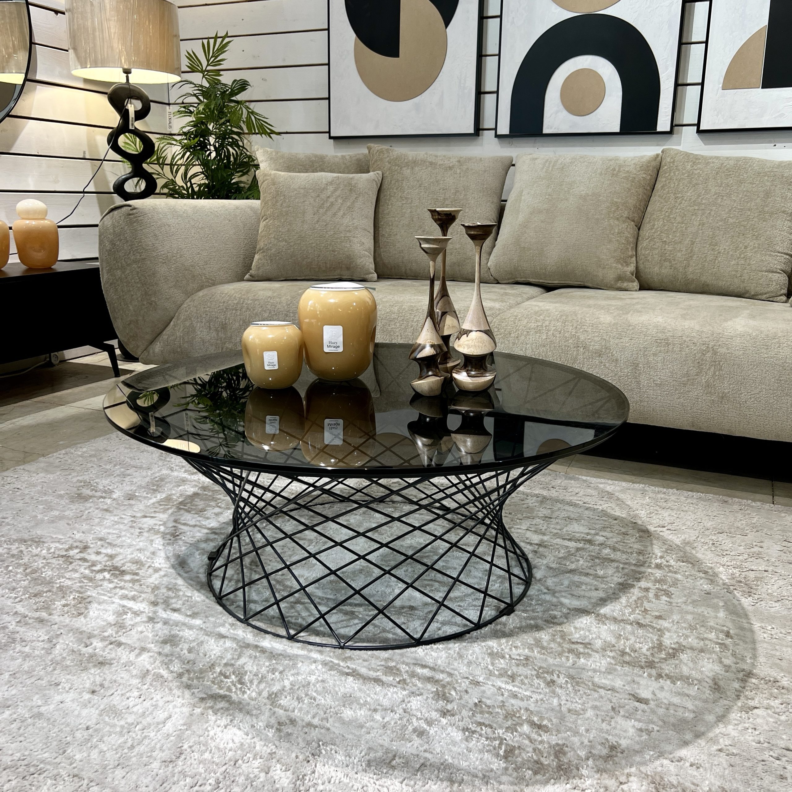 שולחן סלון עגול דגם רשת קימי זכוכית כהה שולחן סלון עגול דגם רשת קימי זכוכית כהה