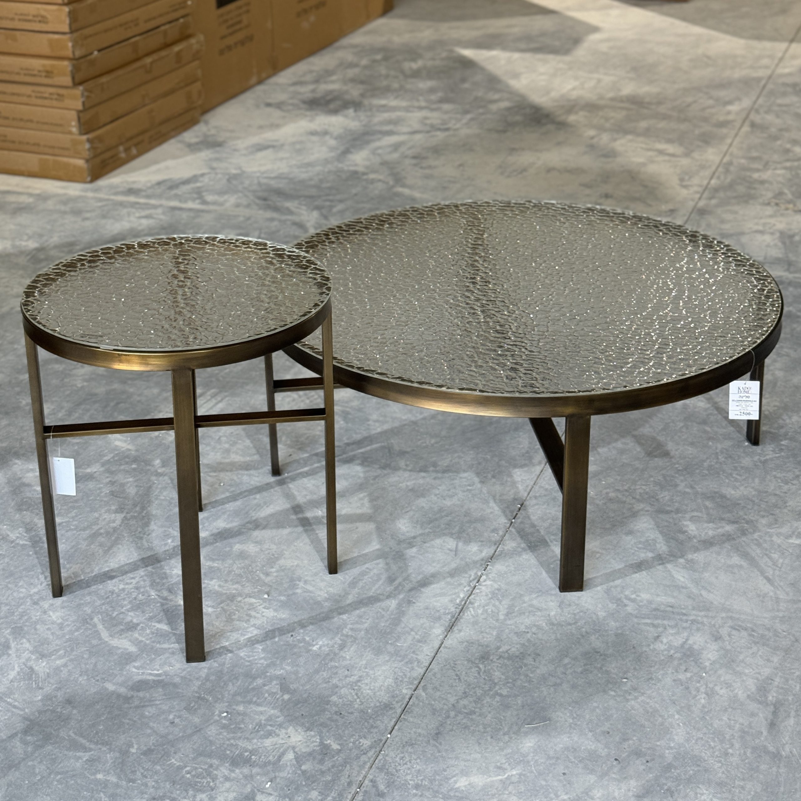 סט שולחנות סלון עגולים זהב זכוכית ריקועים דגם סלינה photo number 7