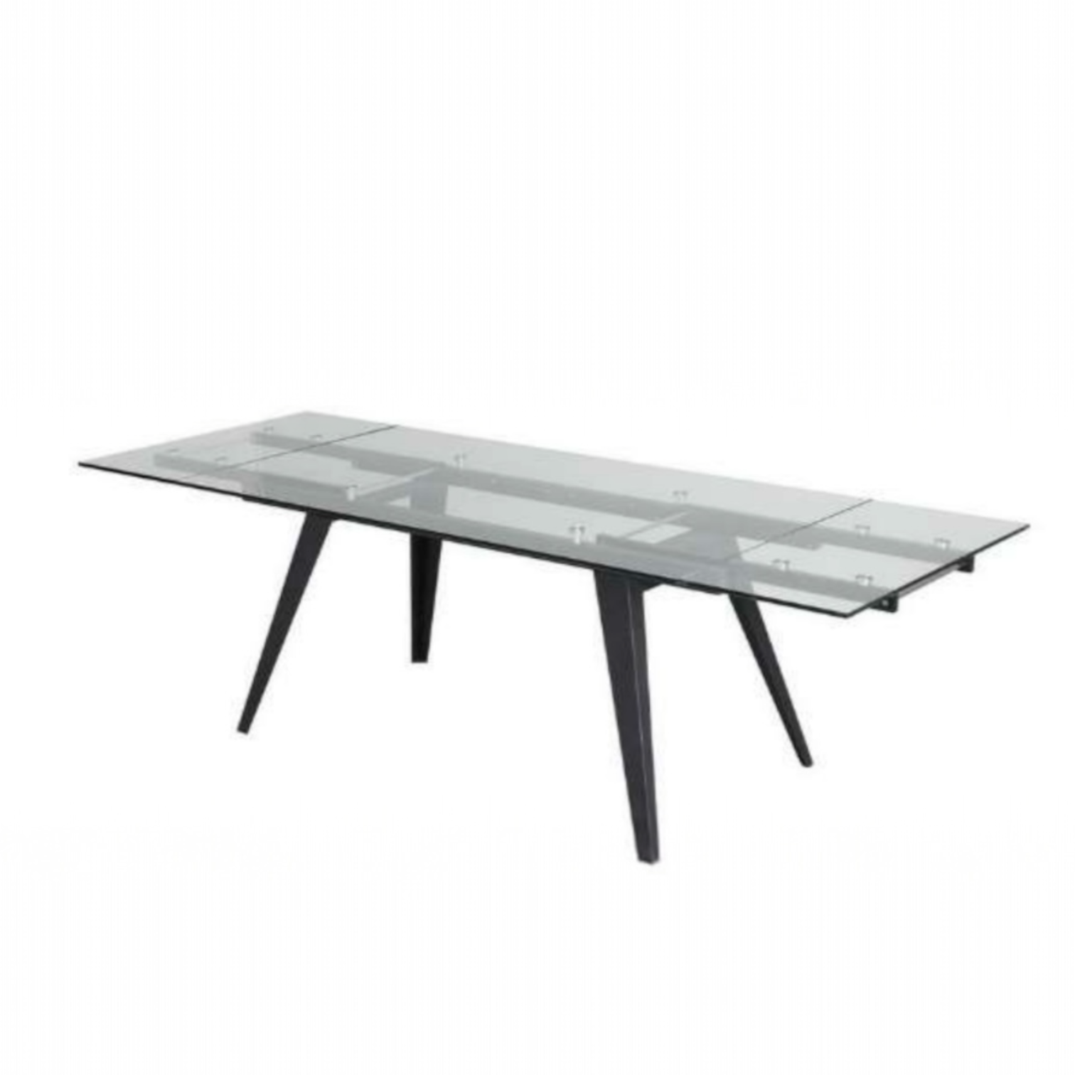 שולחן אוכל זכוכית מחוסמת נפתח רגל שחורה דגם הלן שולחן אוכל זכוכית מחוסמת נפתח רגל שחורה דגם הלן