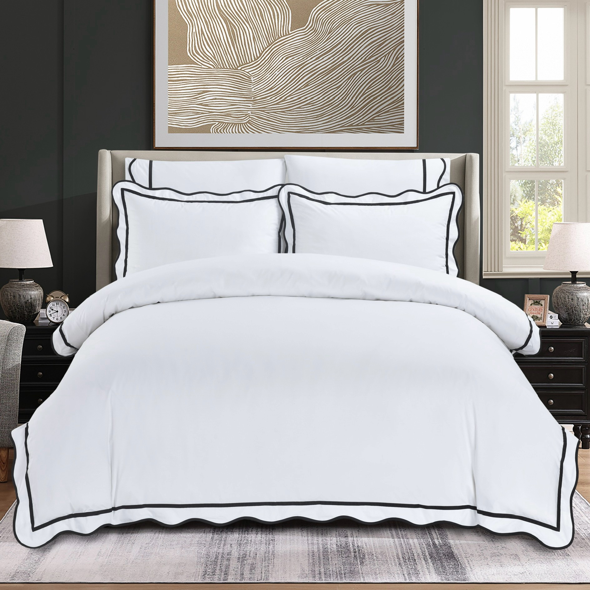 סט מצעים לבן ושחור דגם רויאלטי קלאסיק סט מצעים לבן ושחור דגם רויאלטי קלאסיק