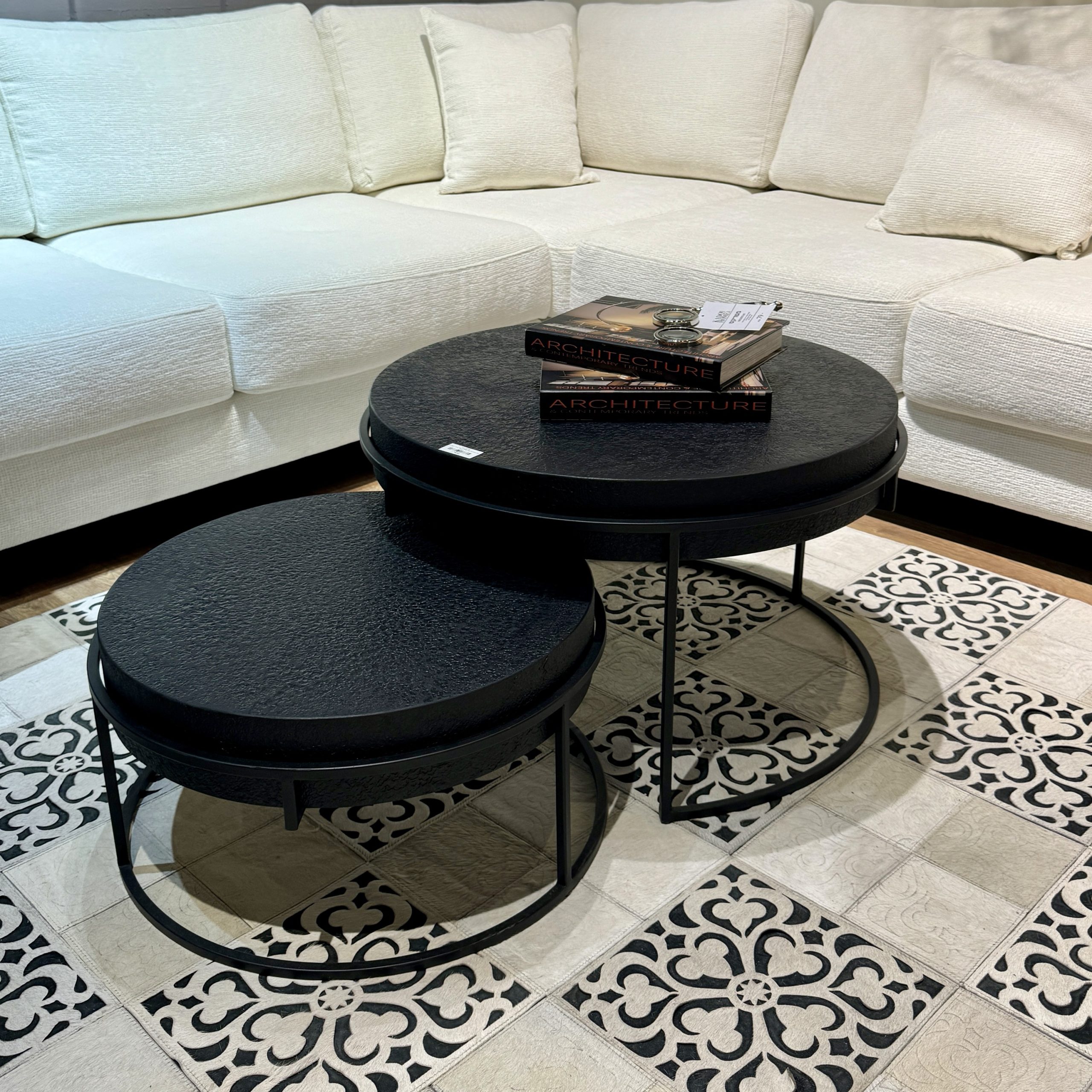 סט שולחנות סלון עגולים בטון שחור דגם רוני סט שולחנות סלון עגולים בטון שחור דגם רוני