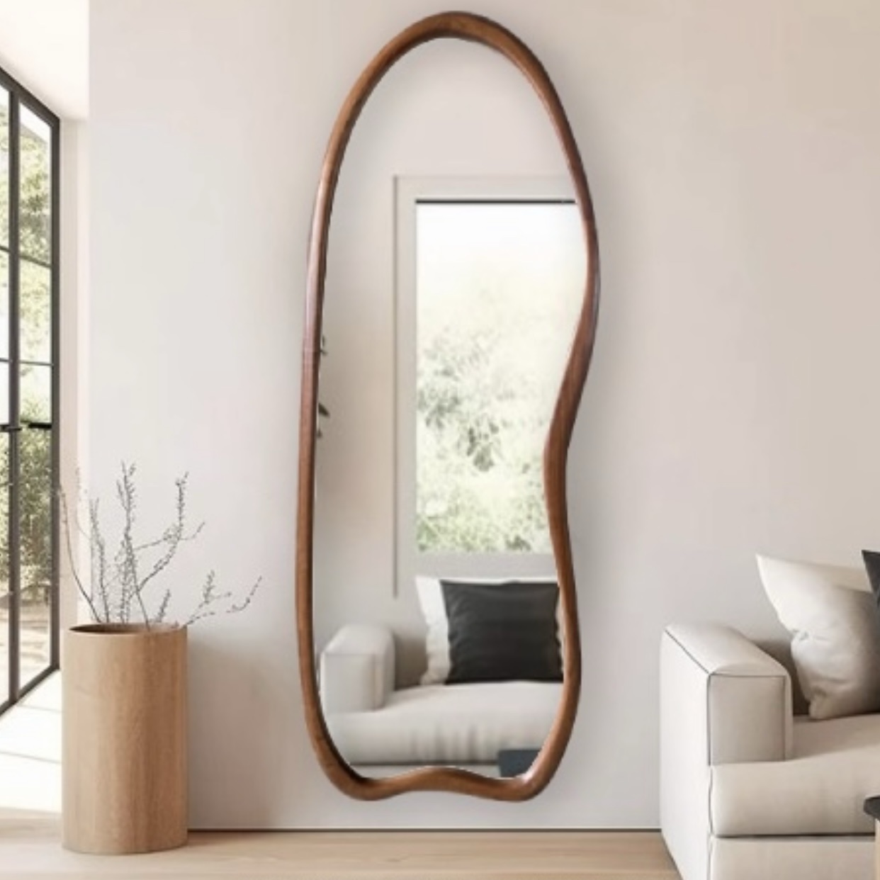 מראה אבסטרקטית עץ אגוז דגם פרל מראה אבסטרקטית עץ אגוז דגם פרל