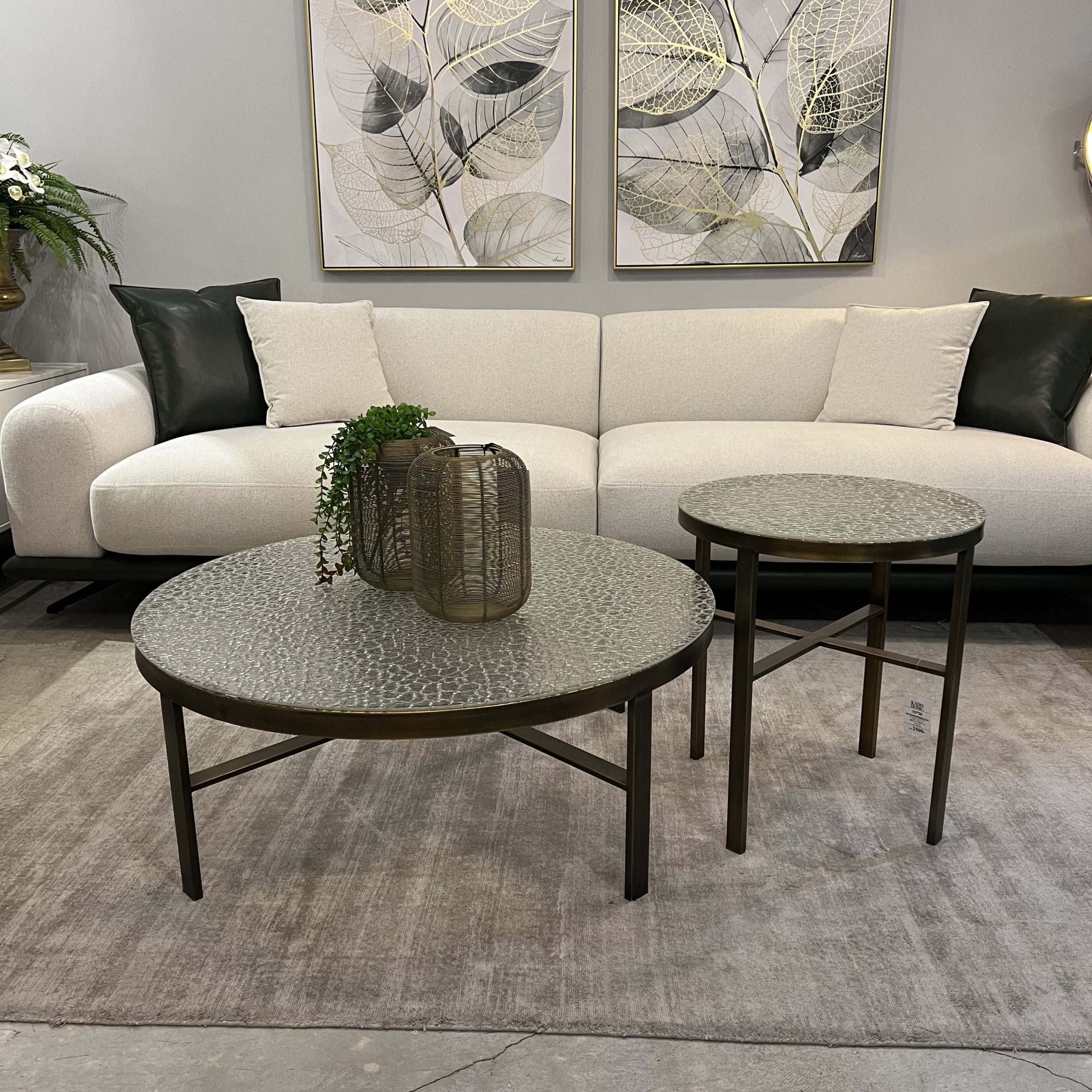 סט שולחנות סלון עגולים זהב זכוכית ריקועים דגם סלינה סט שולחנות סלון עגולים זהב זכוכית ריקועים דגם סלינה