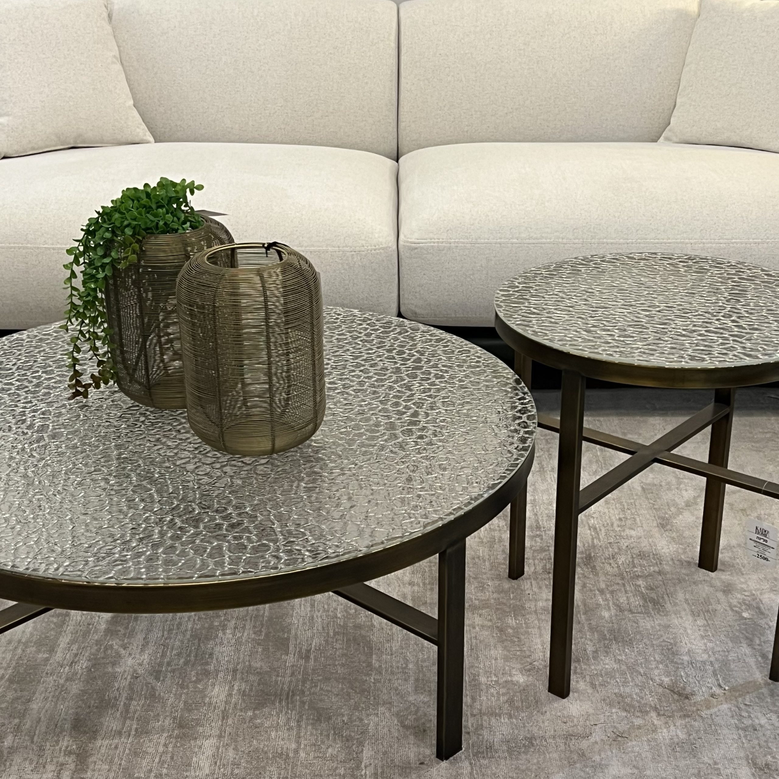 סט שולחנות סלון עגולים זהב זכוכית ריקועים דגם סלינה photo number 5